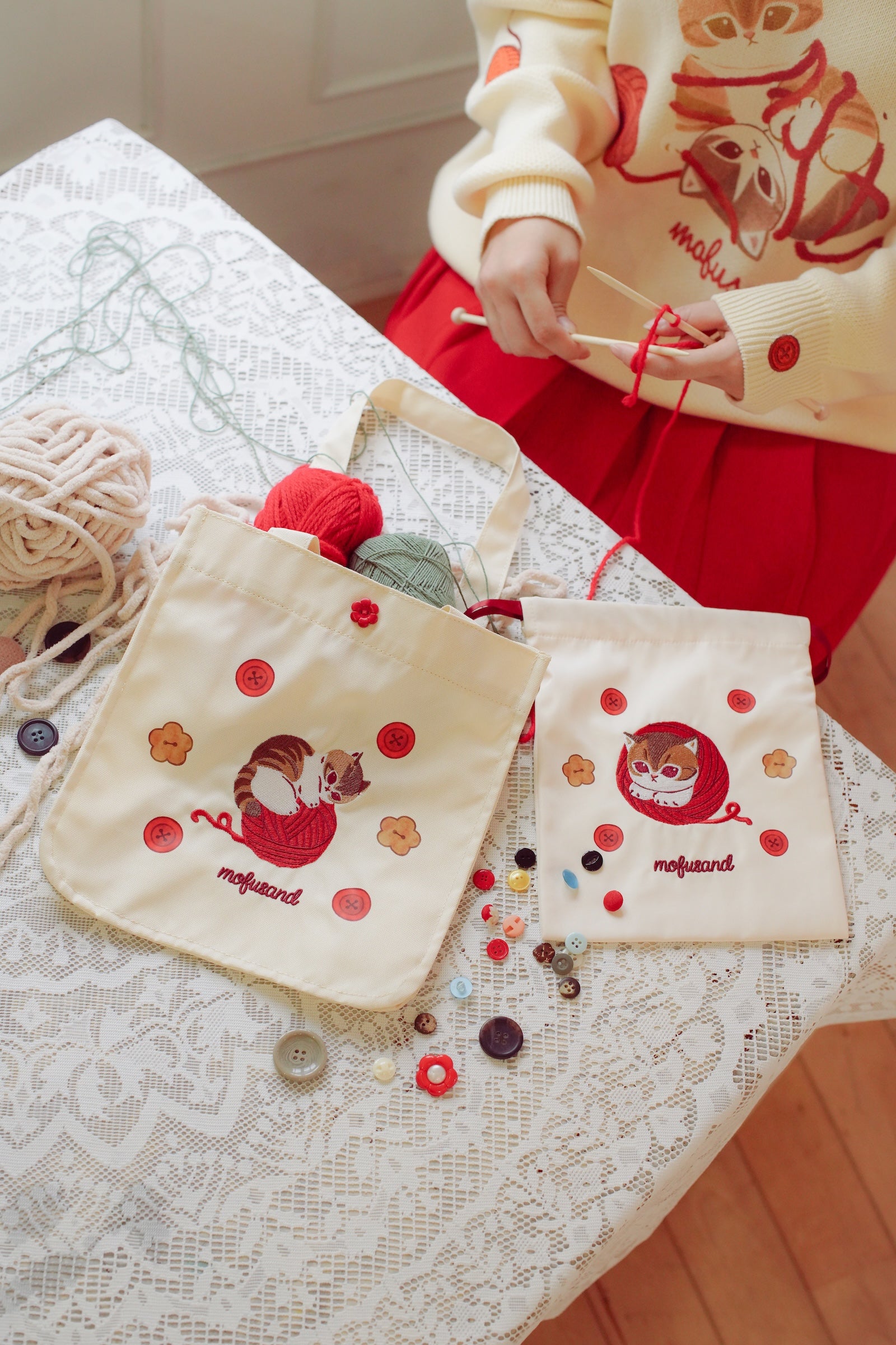 mofusand ランチトートバッグ 毛糸玉 ころにゃん ナチュラル