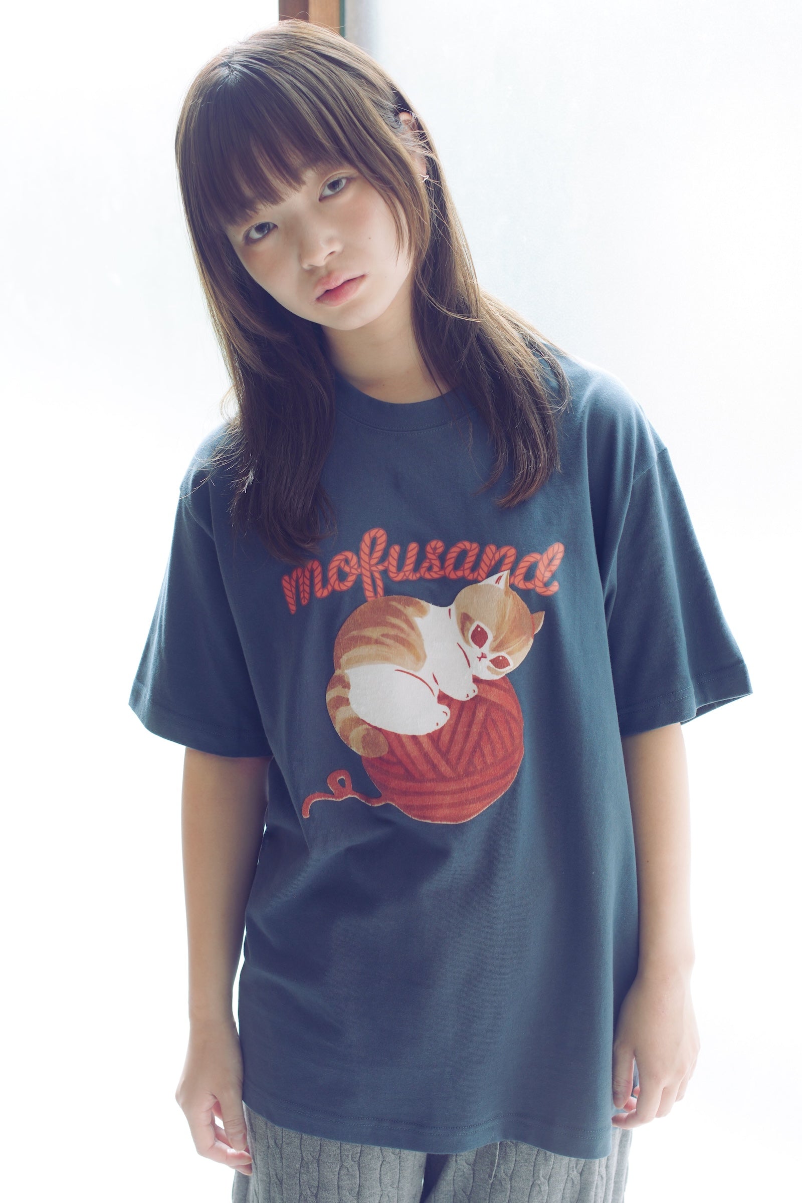 mofusand Tシャツ 毛糸玉 ころにゃん ネイビー