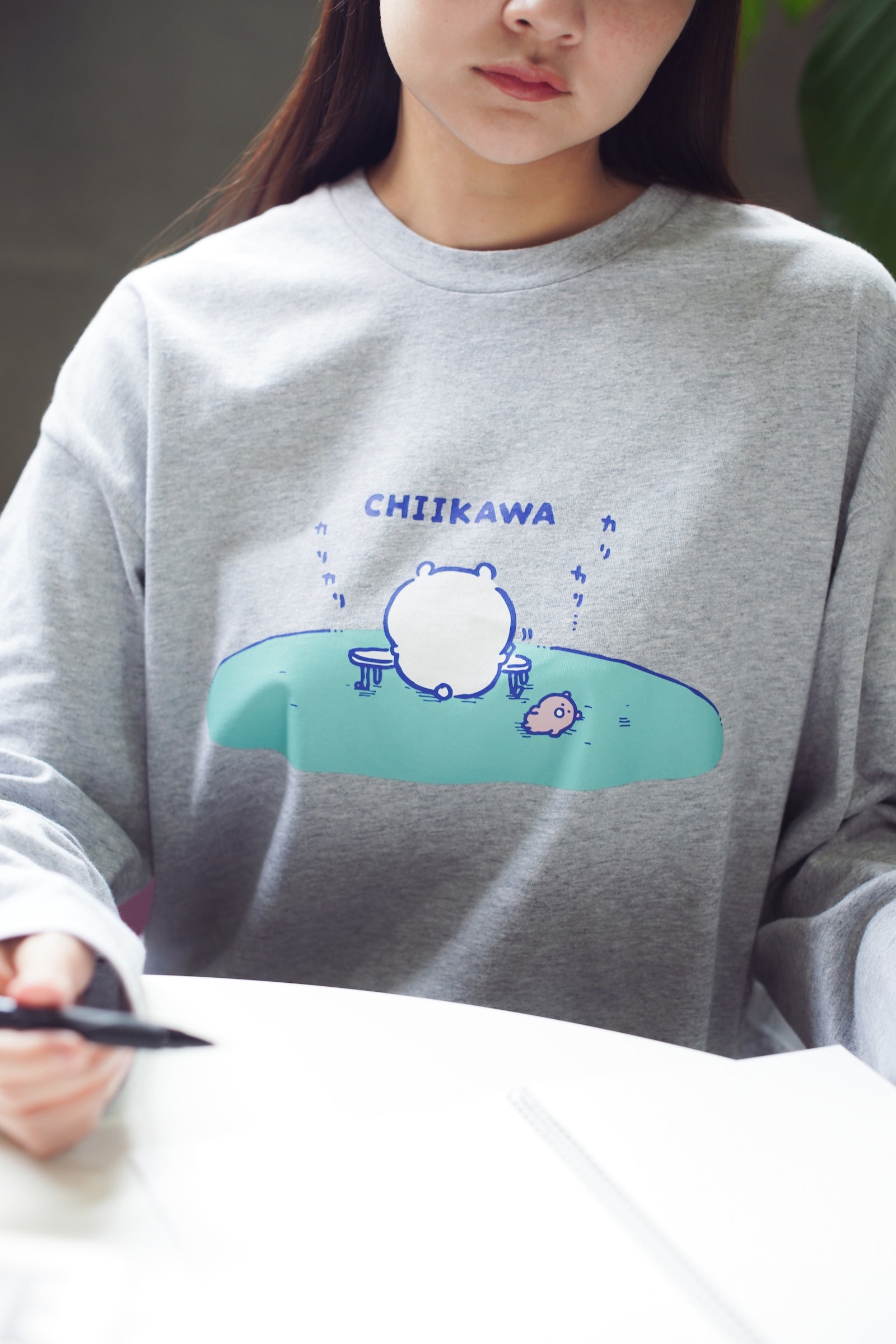ちいかわ 長袖Tシャツ 試験勉強 アッシュ