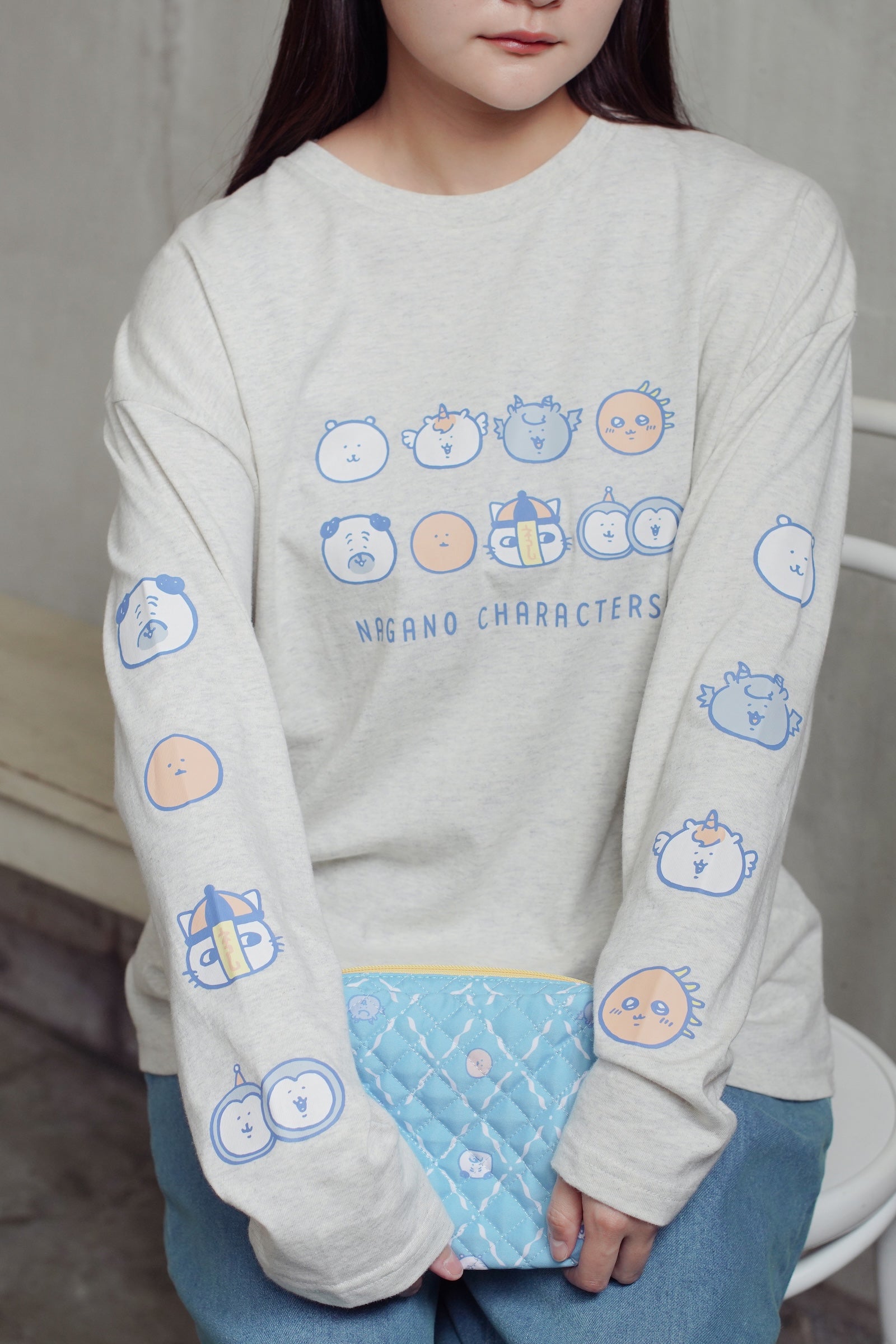 ナガノキャラクターズ 長袖Tシャツ お顔ならび オートミール