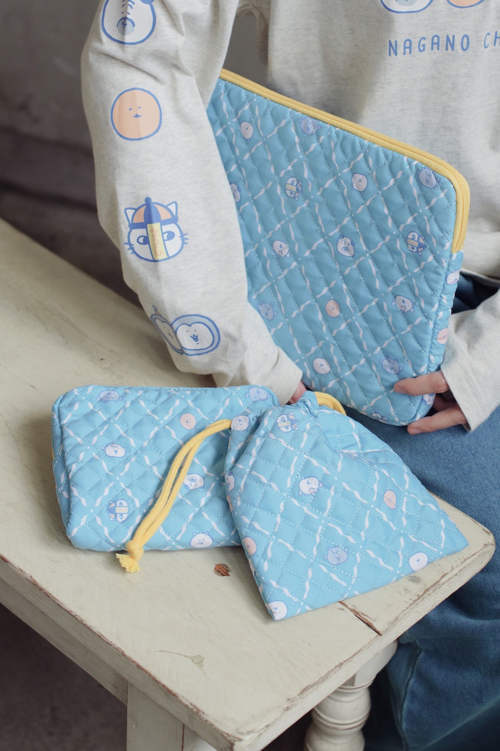 ナガノキャラクターズ ポーチ お顔ならび ブルー