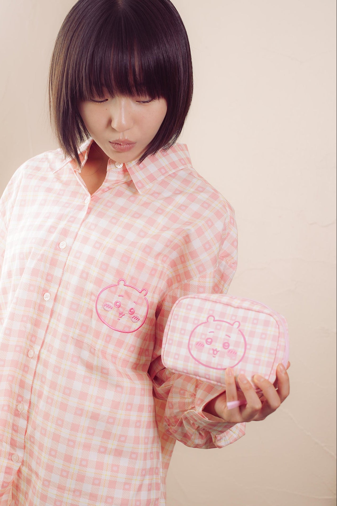 ちいかわ チェックシリーズ ポーチ ちいかわ ピンク