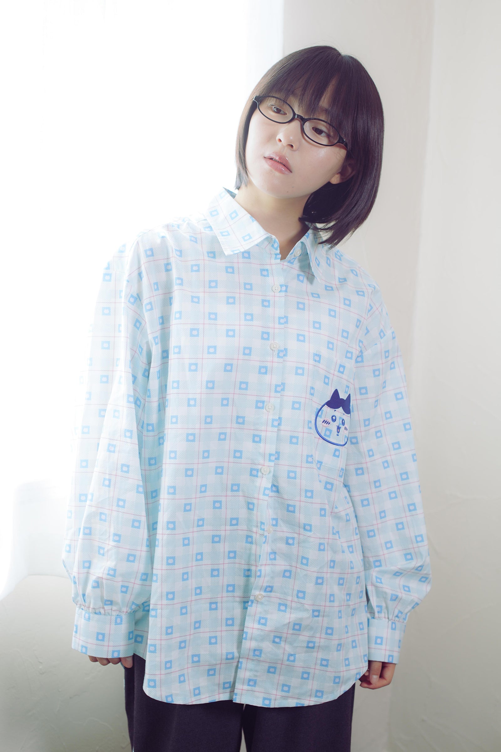 ちいかわ チェックシリーズ シャツ ハチワレ ブルー