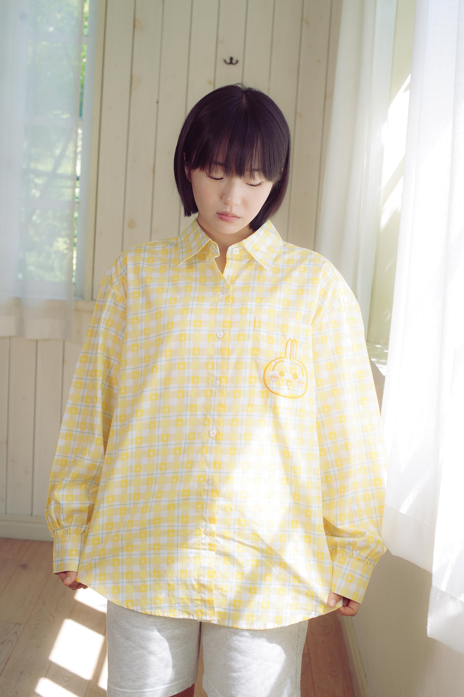ちいかわ チェックシリーズ シャツ うさぎ イエロー