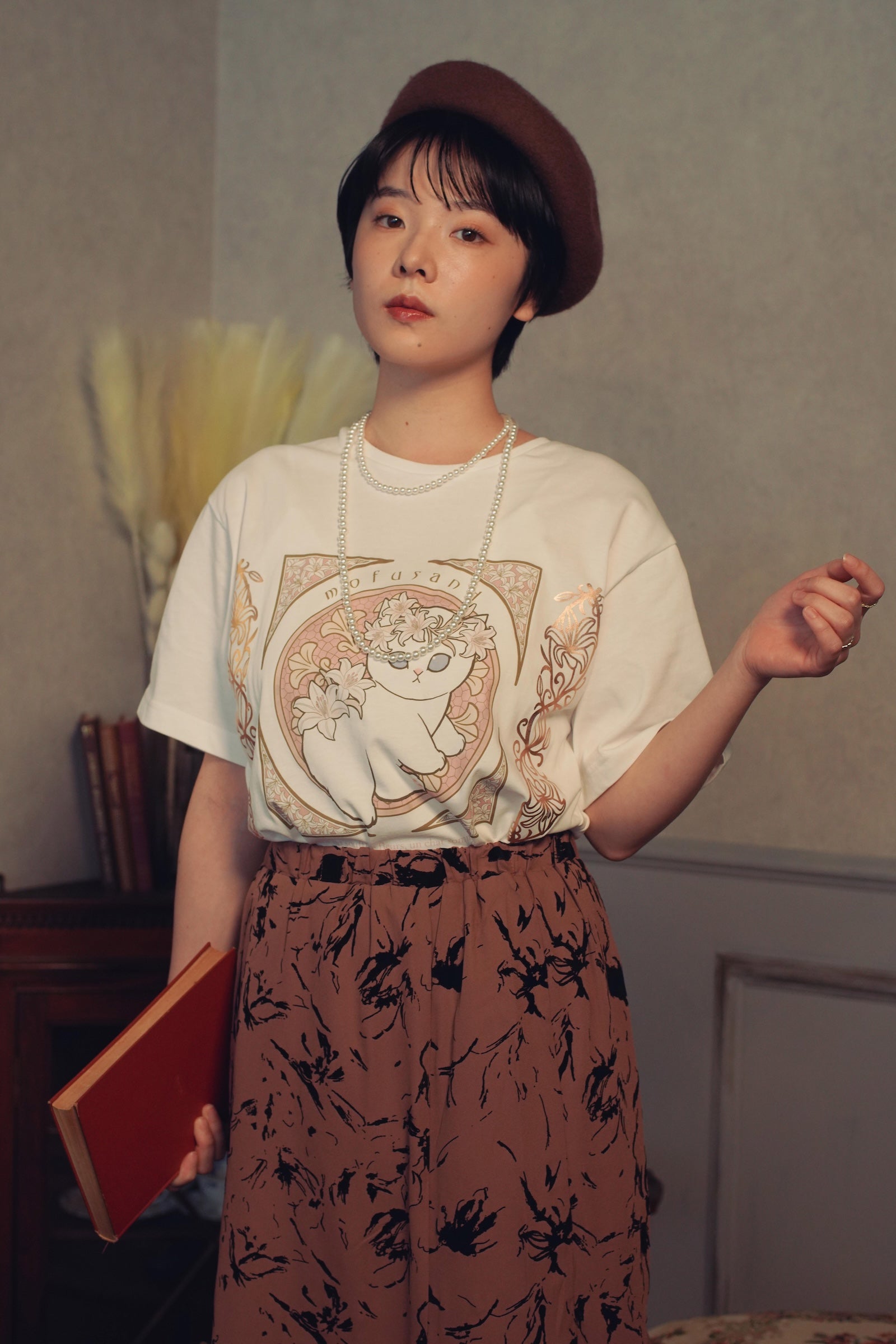 mofusand Tシャツ アールヌーヴォー風 リリー ホワイト