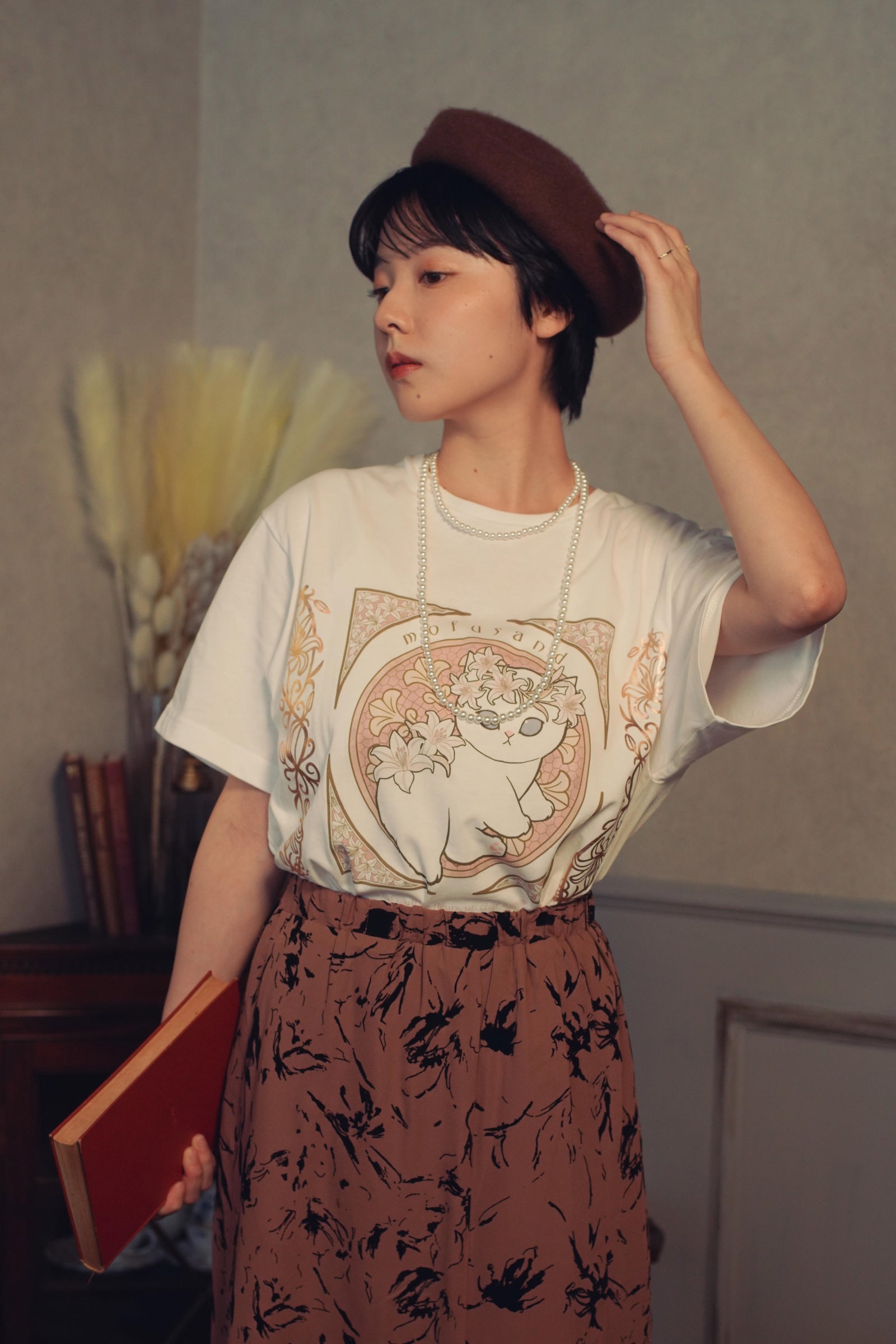 mofusand Tシャツ アールヌーヴォー風 リリー ホワイト