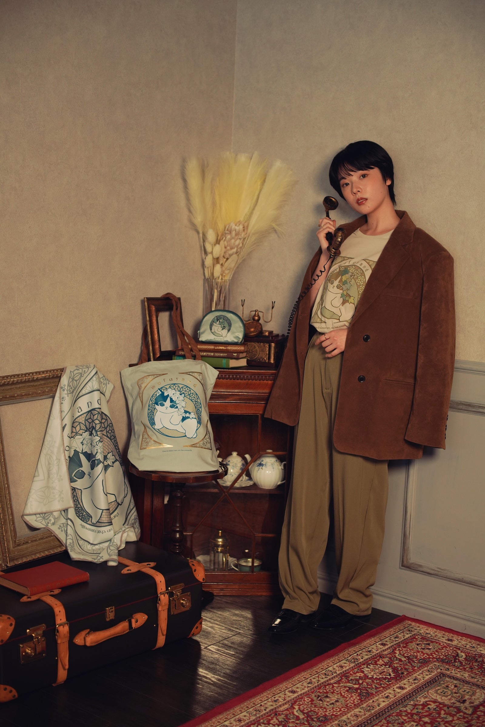 mofusand トートバッグ アールヌーヴォー風 アイビー アッシュブルー