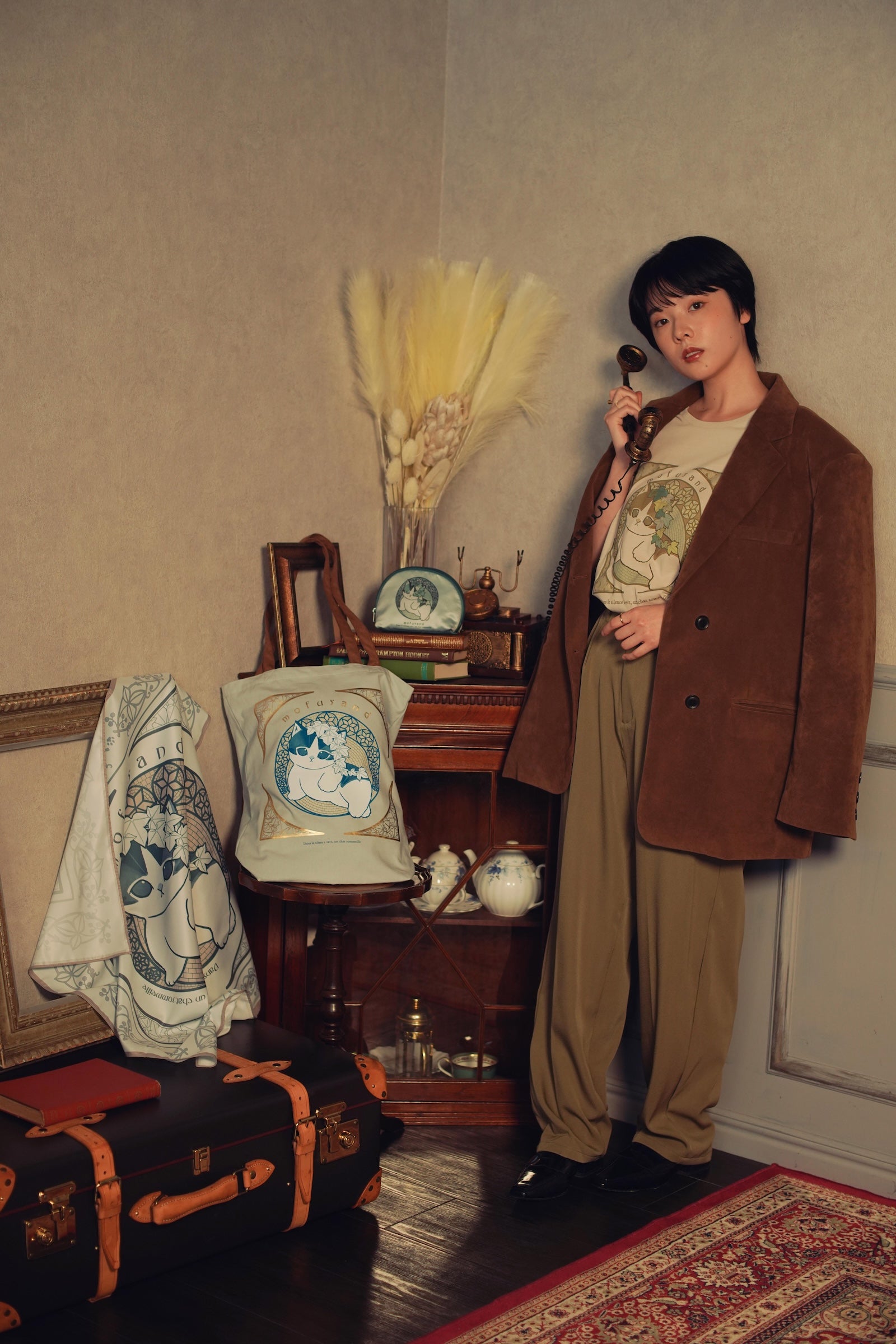 mofusand スカーフ アールヌーヴォー風 アイビー ブルーグレー