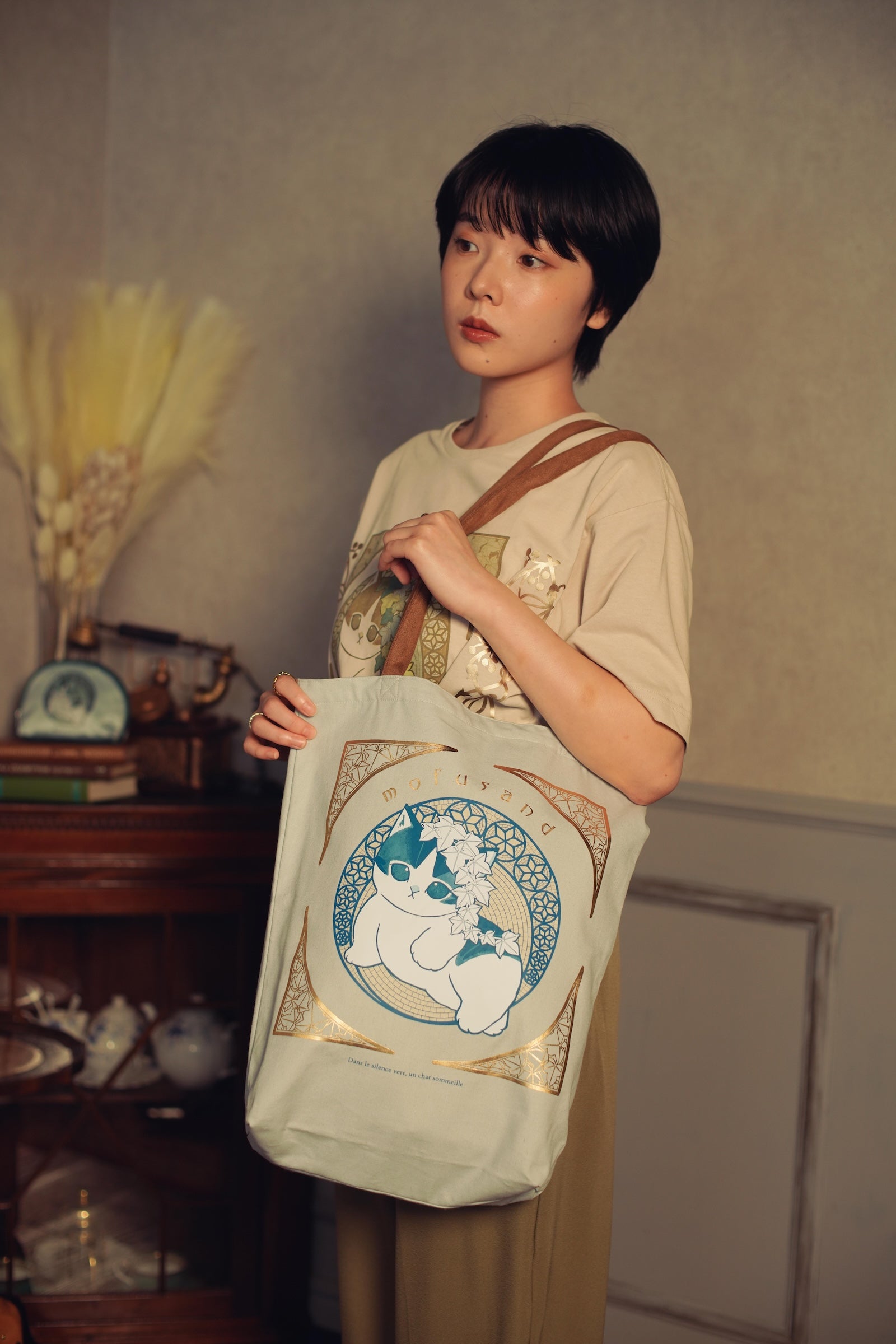 mofusand トートバッグ アールヌーヴォー風 アイビー アッシュブルー