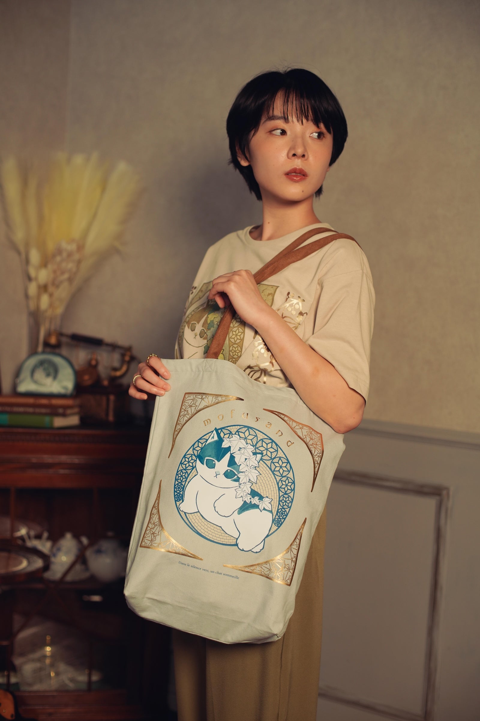 mofusand トートバッグ アールヌーヴォー風 アイビー アッシュブルー