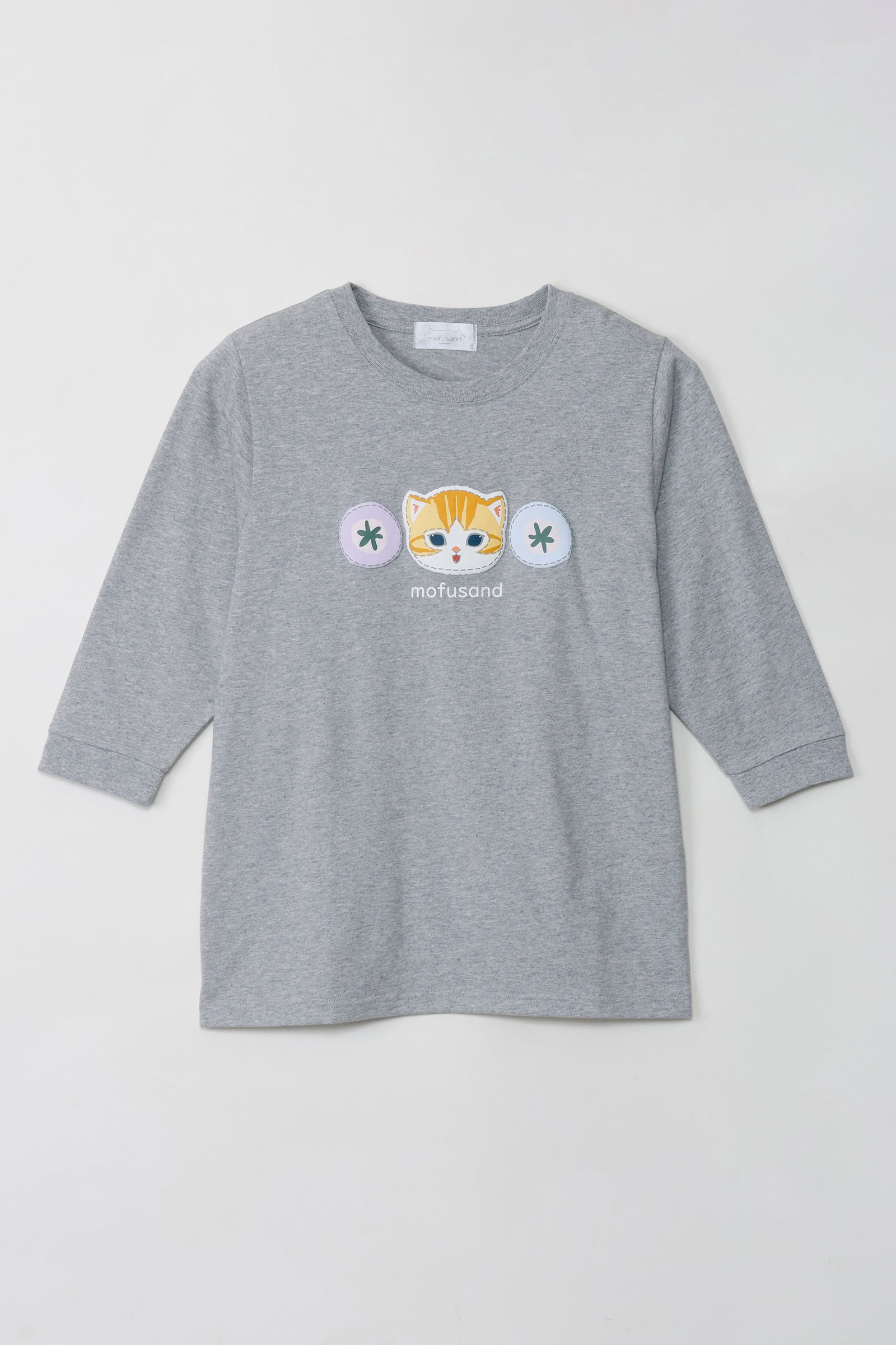 【Black Friday対象商品】mofusand 7分丈Tシャツ 茶トラ ミックスグレー