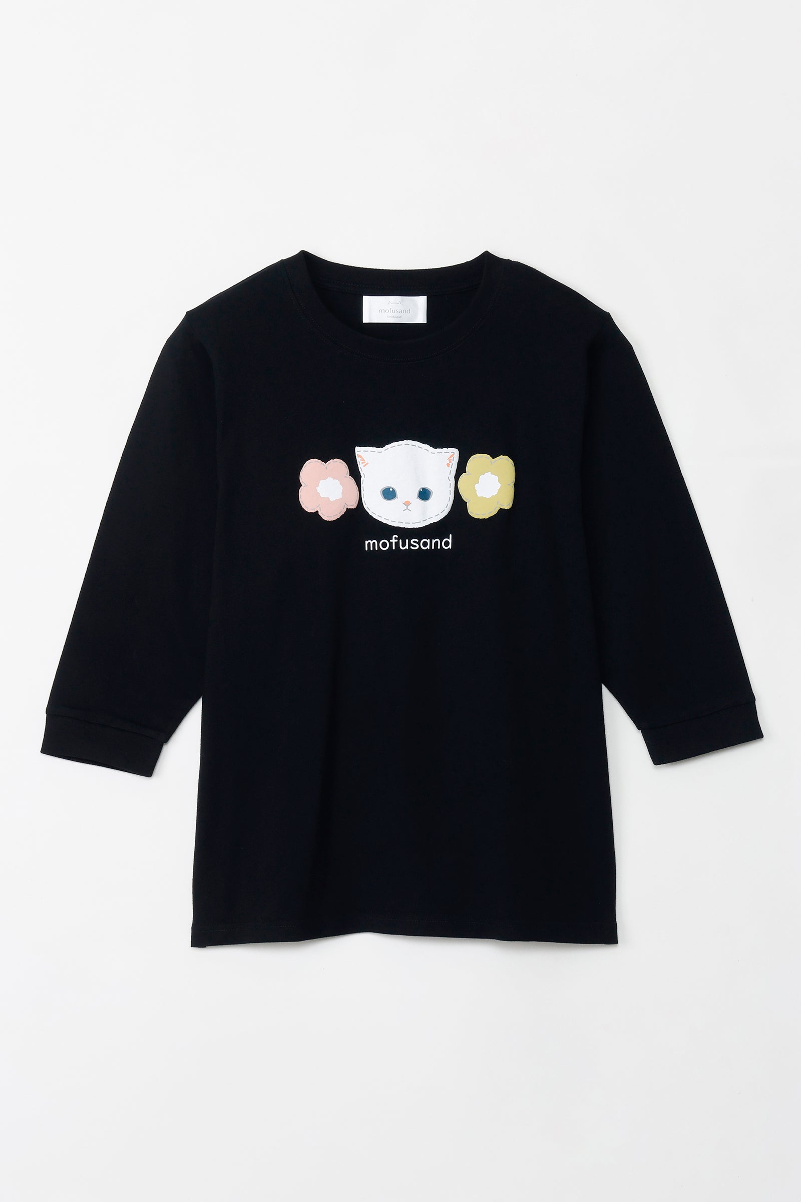 【Black Friday対象商品】mofusand 7分丈Tシャツ 白猫 ブラック