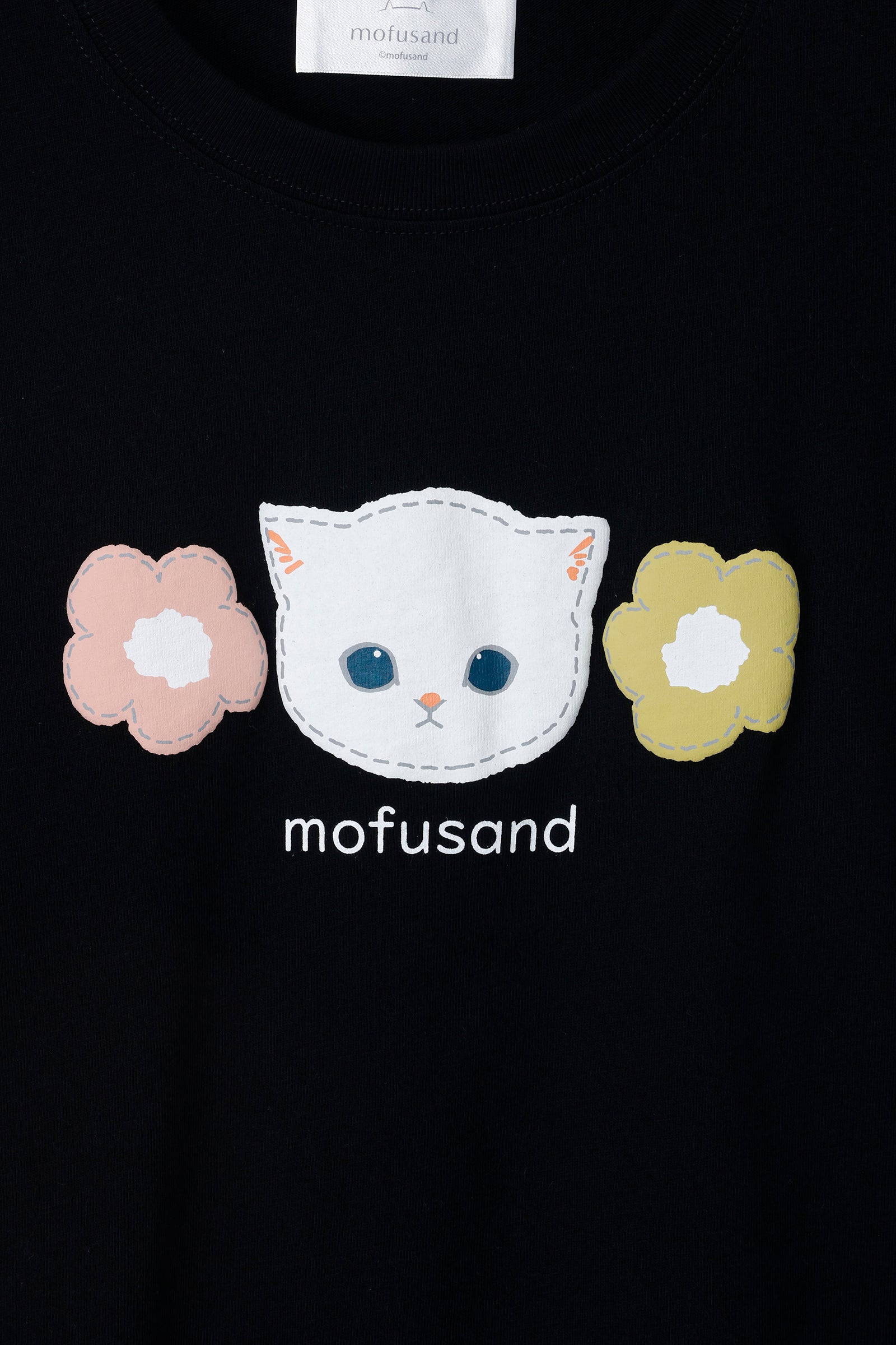 【Black Friday対象商品】mofusand 7分丈Tシャツ 白猫 ブラック