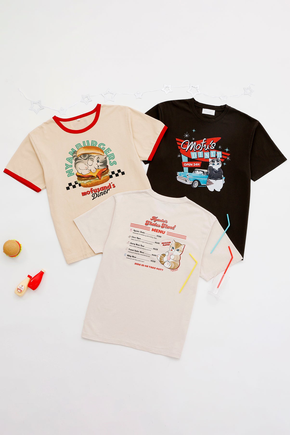 mofusand Tシャツ ダイナー MENU アイボリー