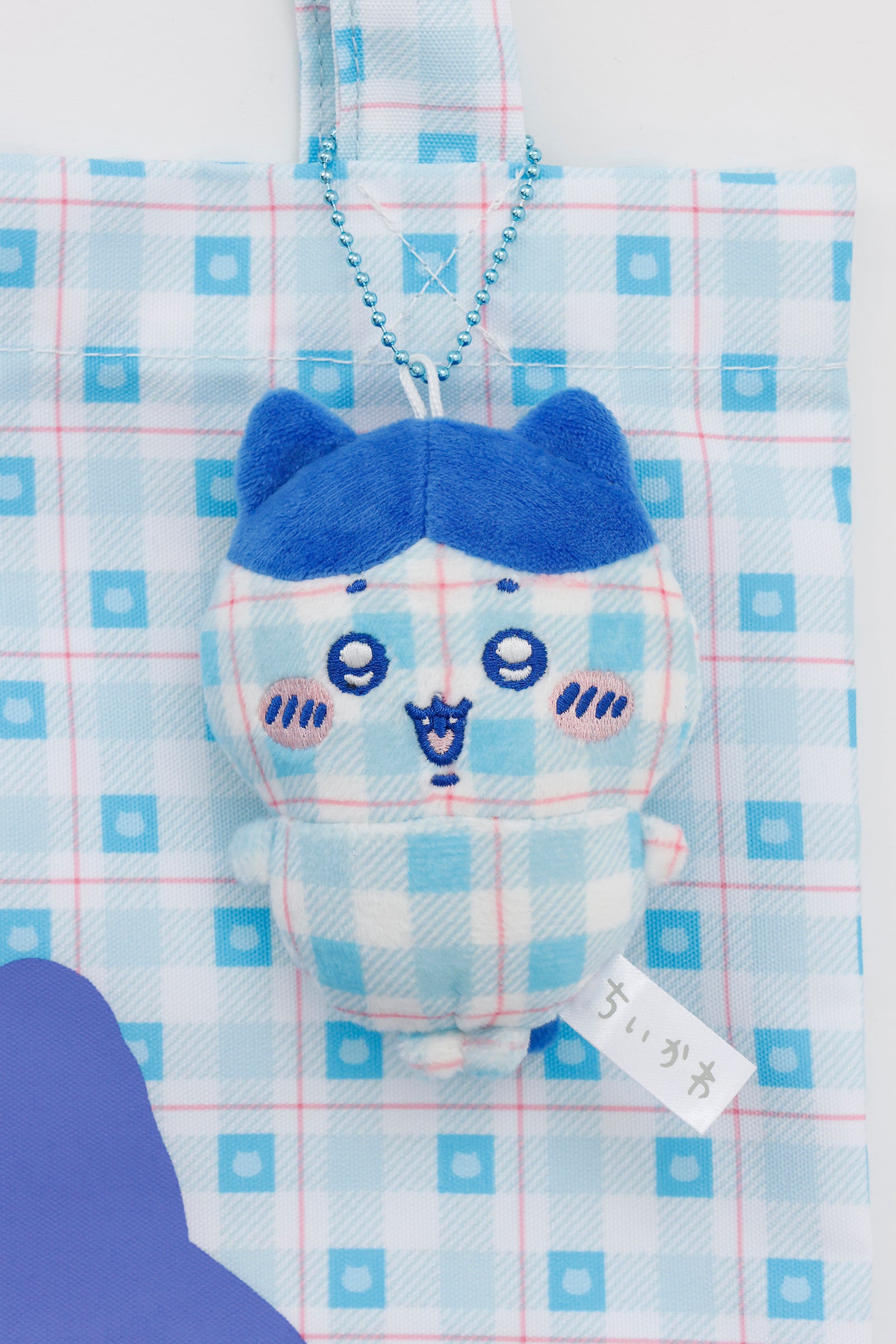 ちいかわ チェックシリーズ トートバッグ（チャーム付き） ハチワレ ブルー