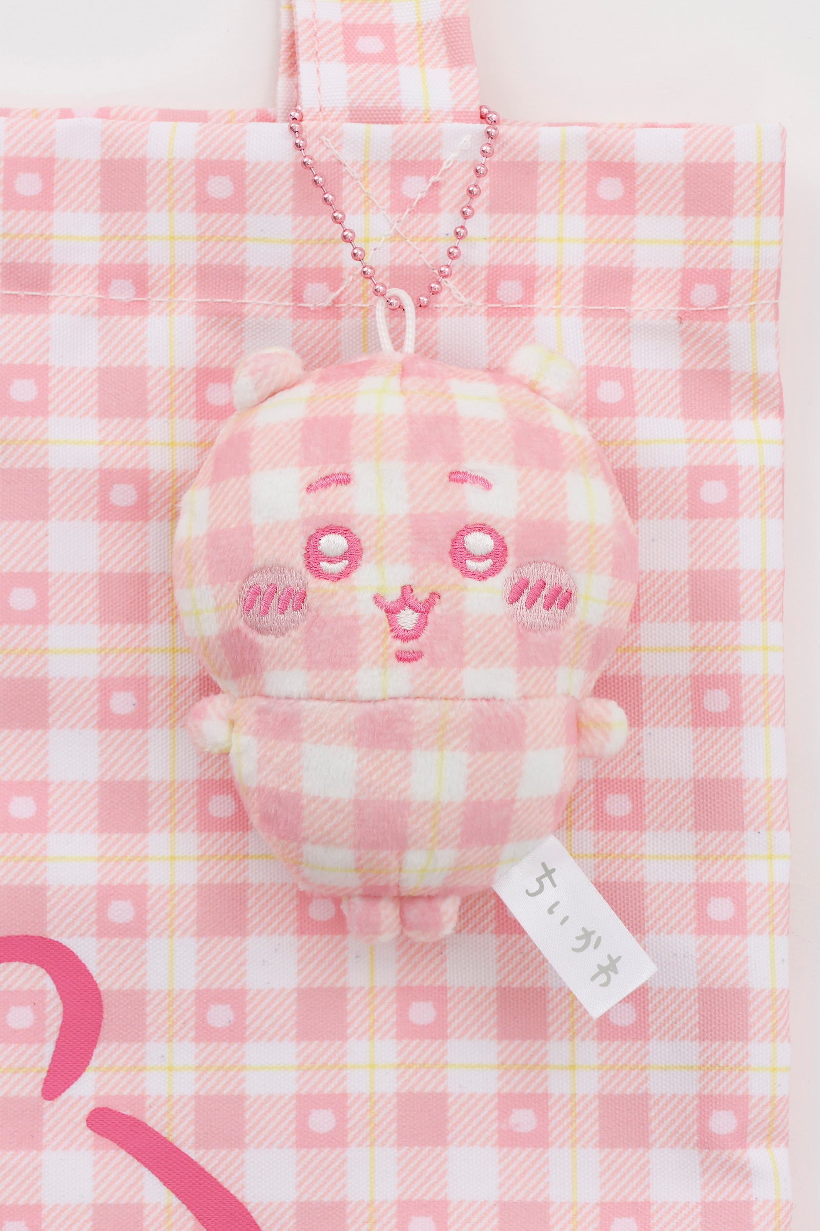 ちいかわ チェックシリーズ トートバッグ（チャーム付き） ちいかわ ピンク