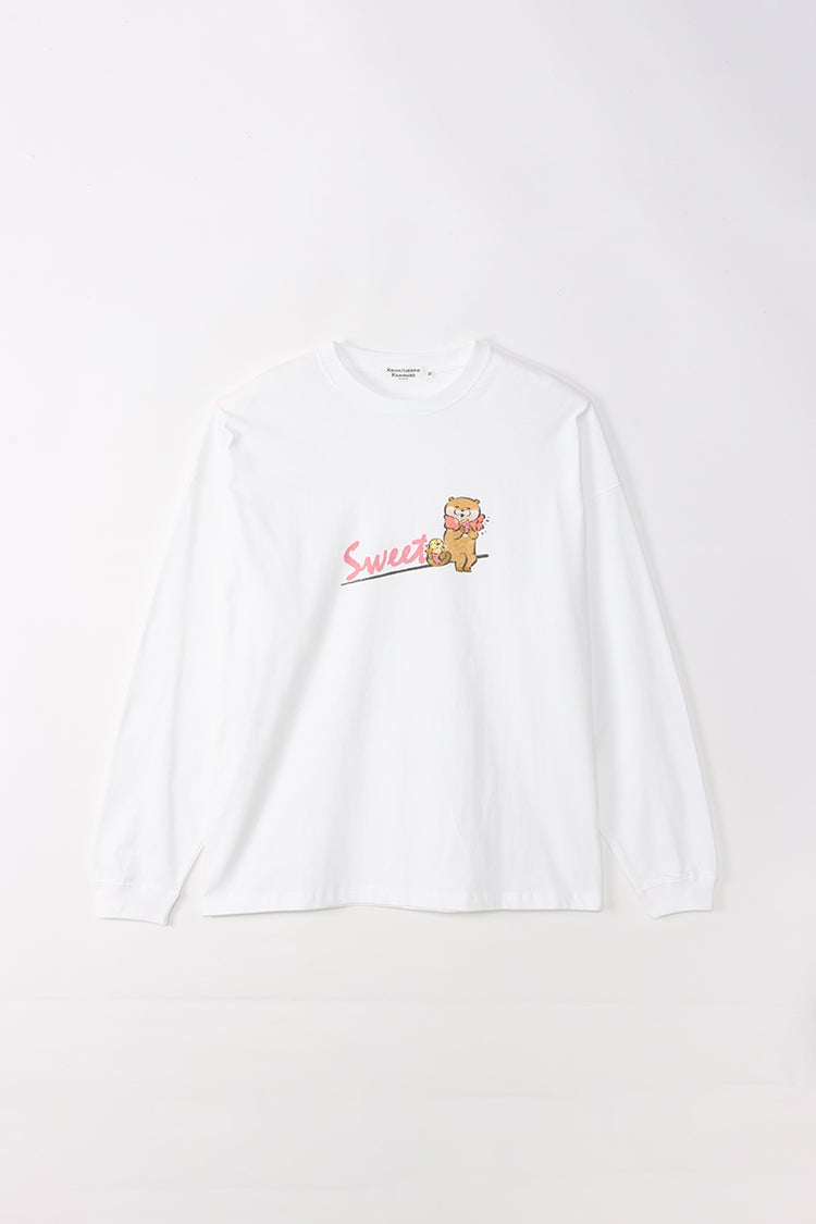 可愛い嘘のカワウソ ビックシルエットL/S Tシャツ スイーツ ホワイト