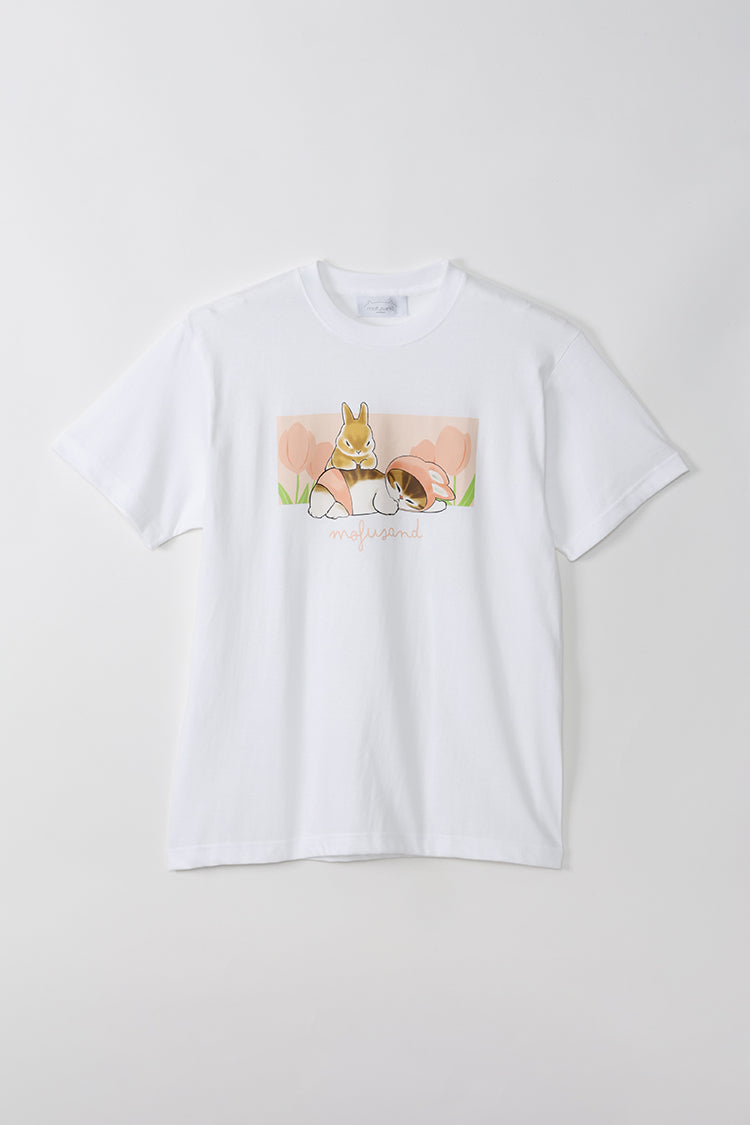 mofusand Tシャツ うさぎとチューリップ ホワイト