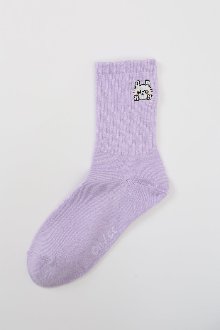 クルーソックス ワンポイント刺繍 モモンガ パープル