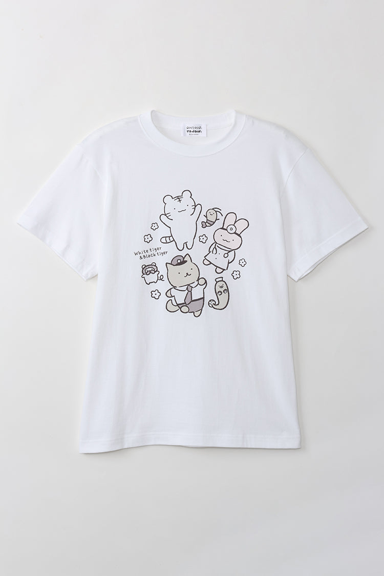 ホワイトタイガーとブラックタイガー Tシャツ 全員集合 ホワイト