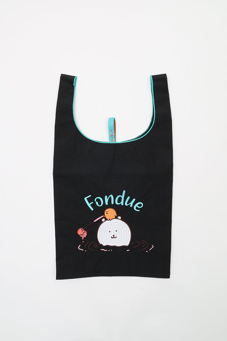 ナガノキャラクターズ 刺繍エコバック fondue ブラック