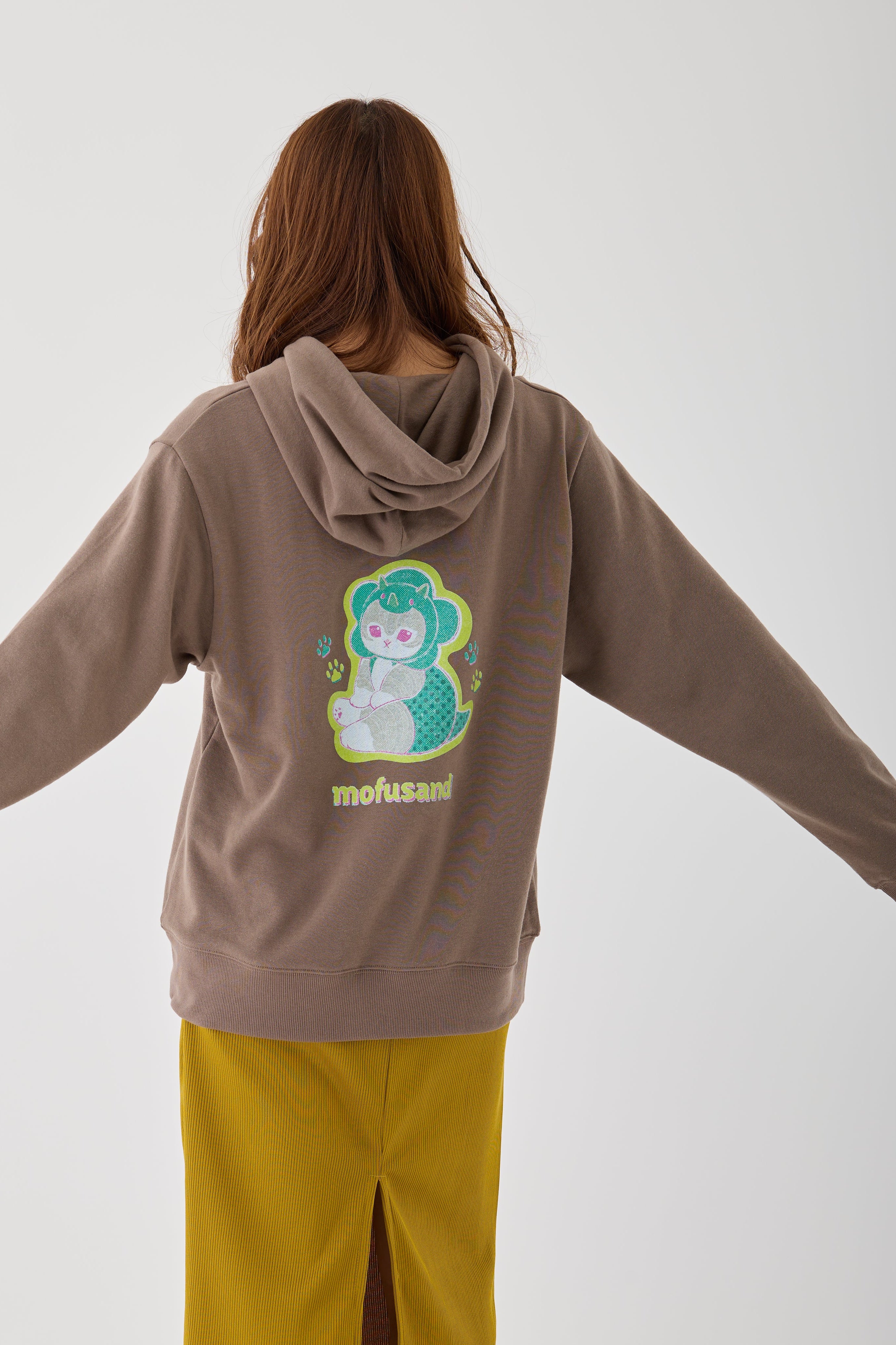 mofusand レトロ パーカー かいじゅうにゃん カーキ