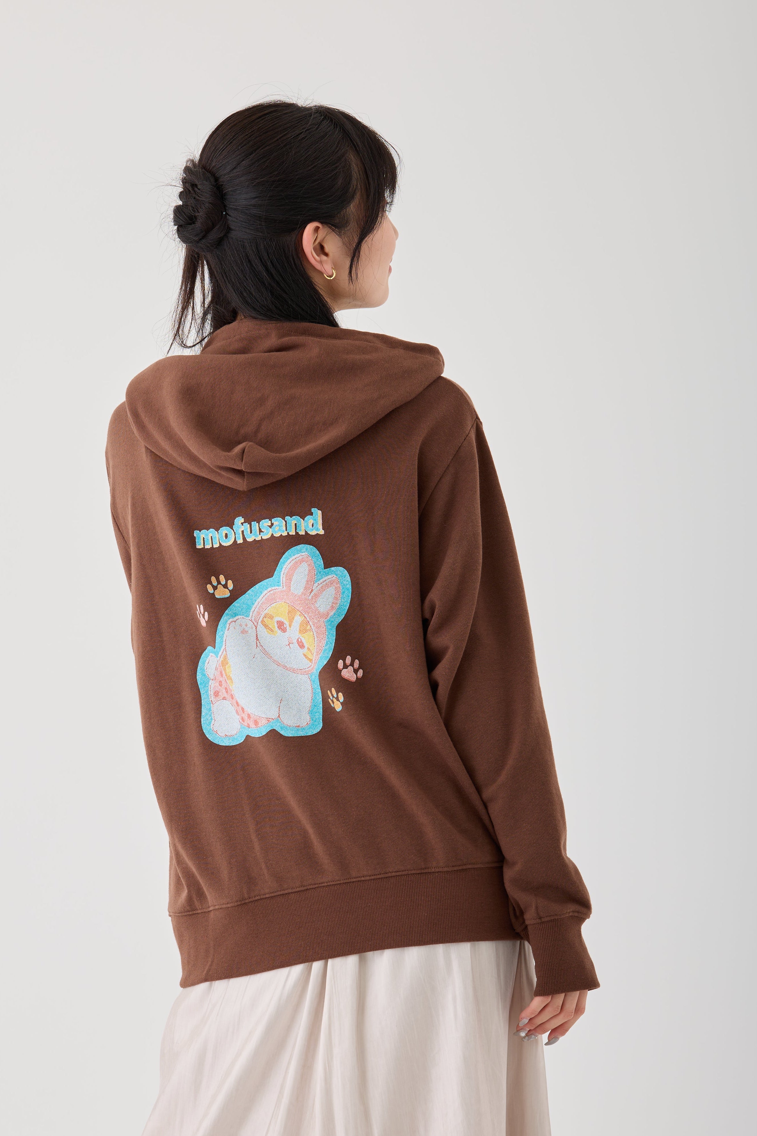 mofusand レトロ パーカー うさにゃん ブラウン