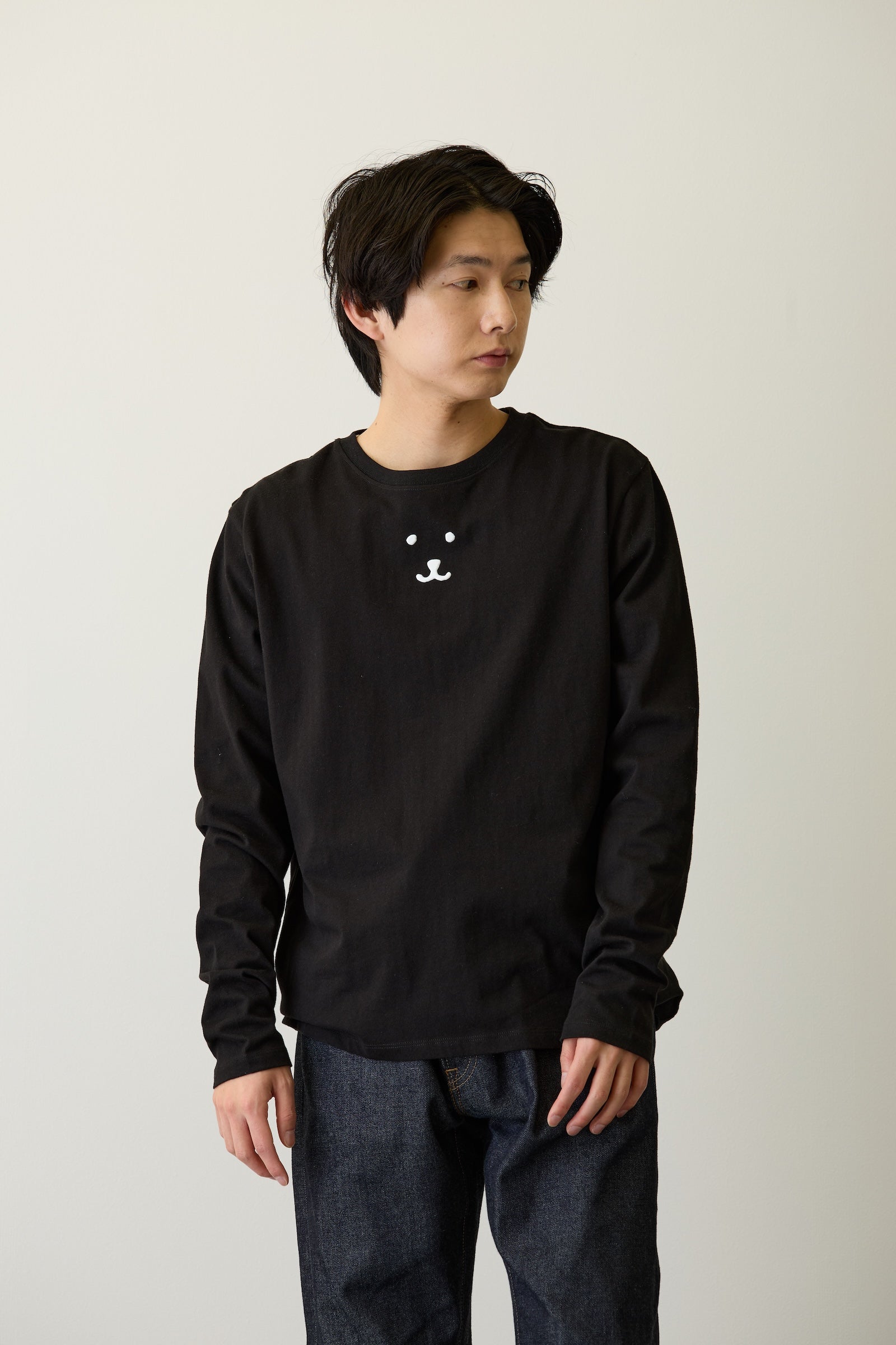 ナガノキャラクターズ 長袖Ｔシャツ モノクロなくま ブラック