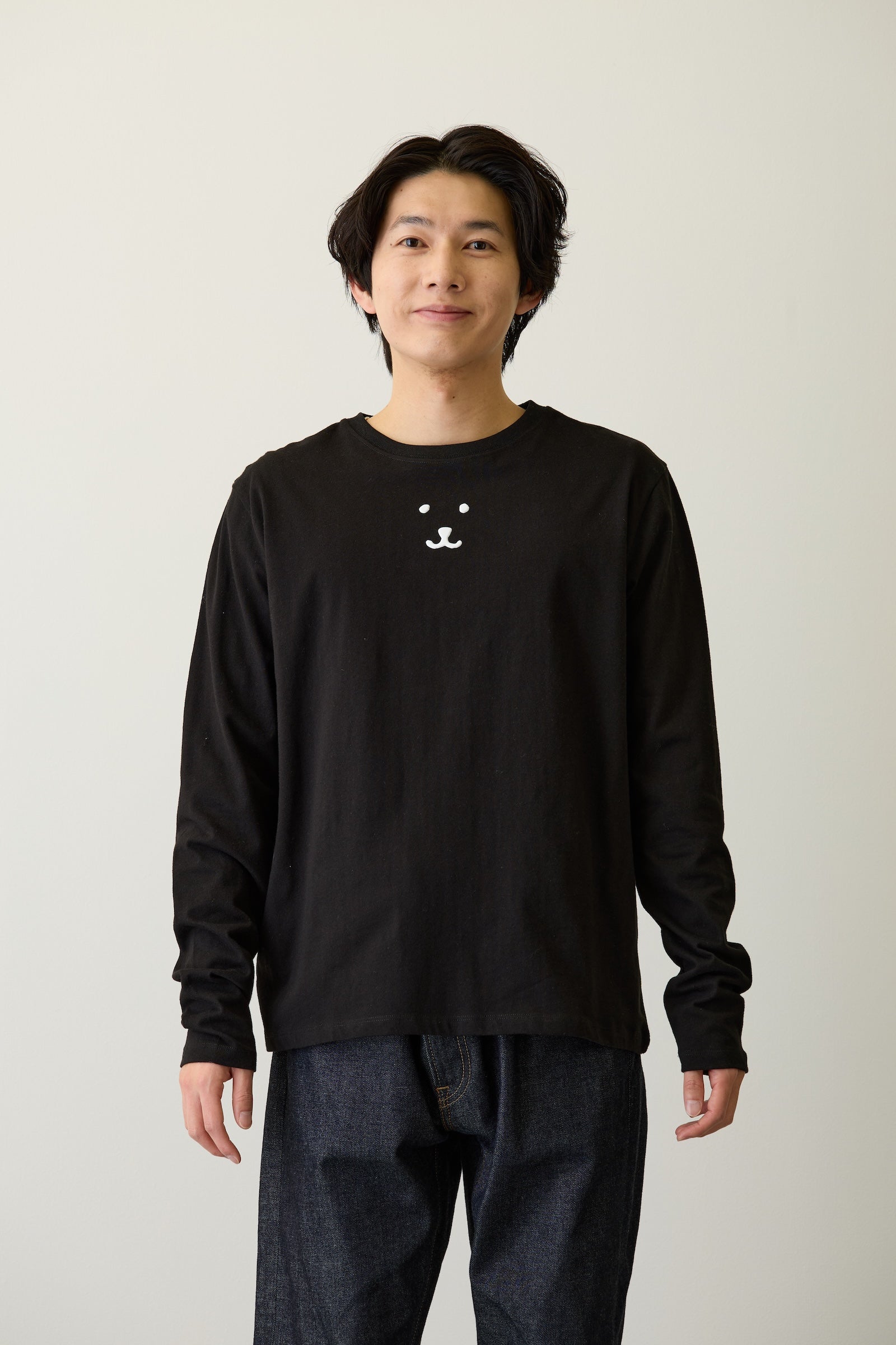 ナガノキャラクターズ 長袖Ｔシャツ モノクロなくま ブラック