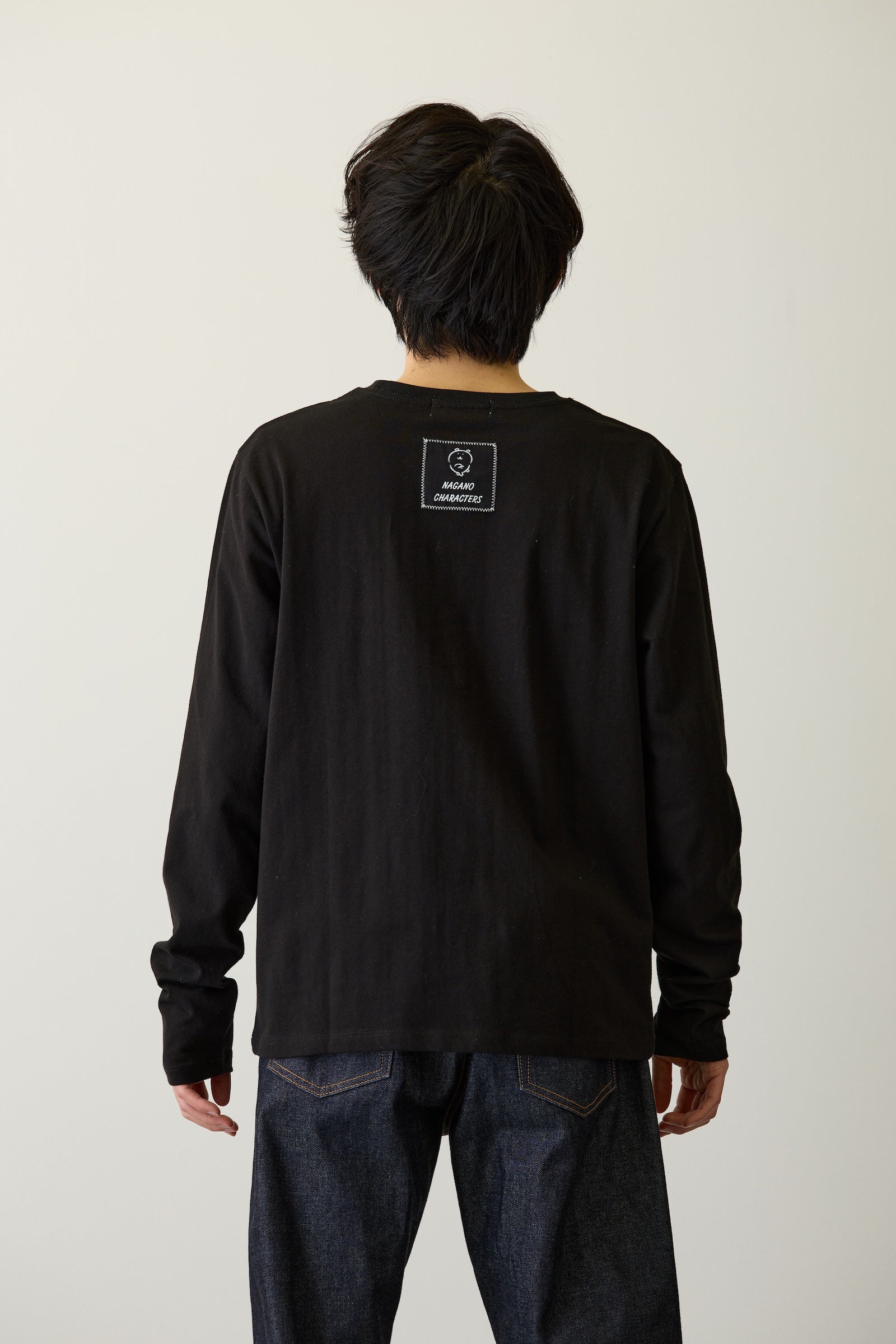 ナガノキャラクターズ 長袖Ｔシャツ モノクロなくま ブラック