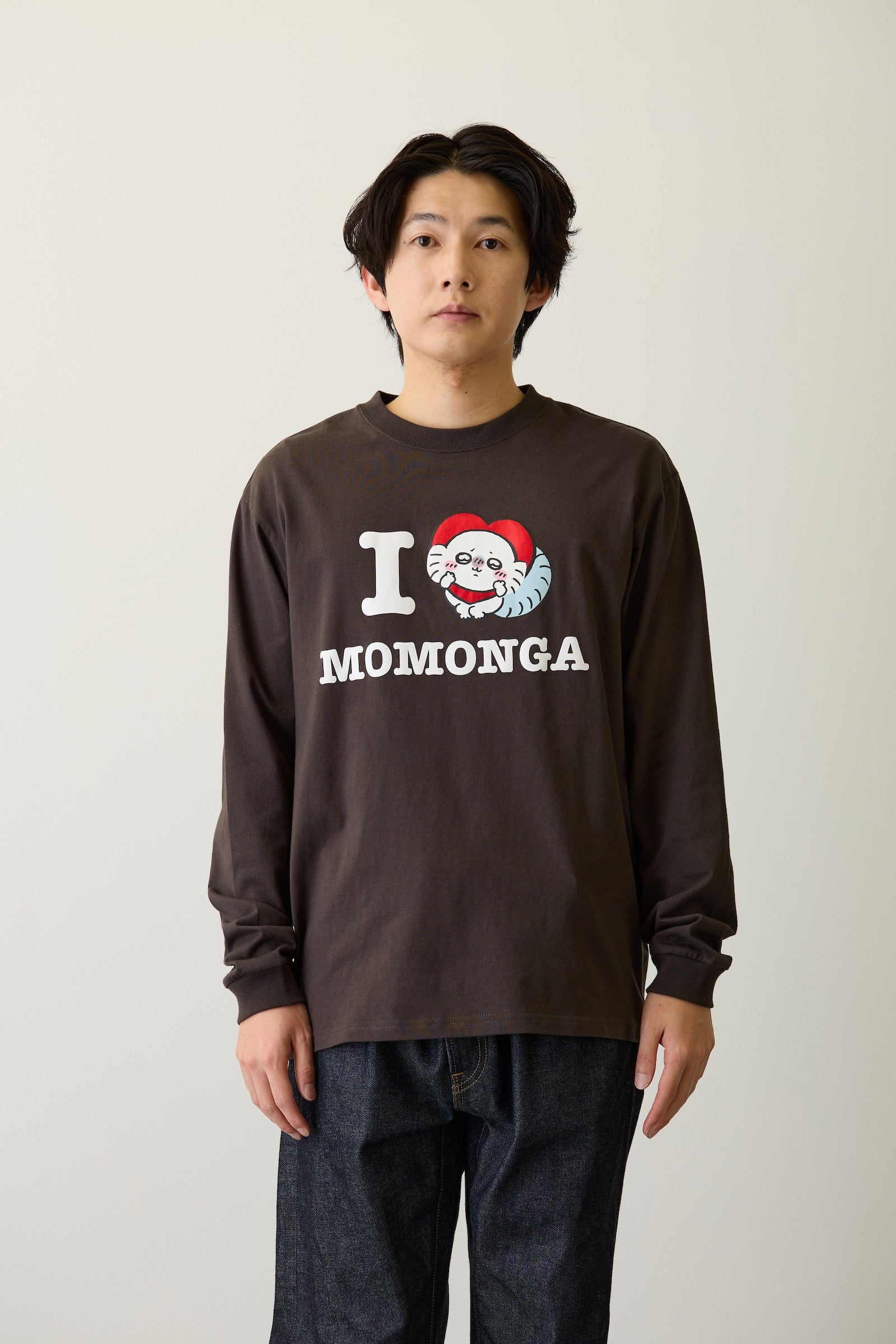 ちいとも様 ちいかわ 長袖Tシャツ I LOVE MOMONGA スミ