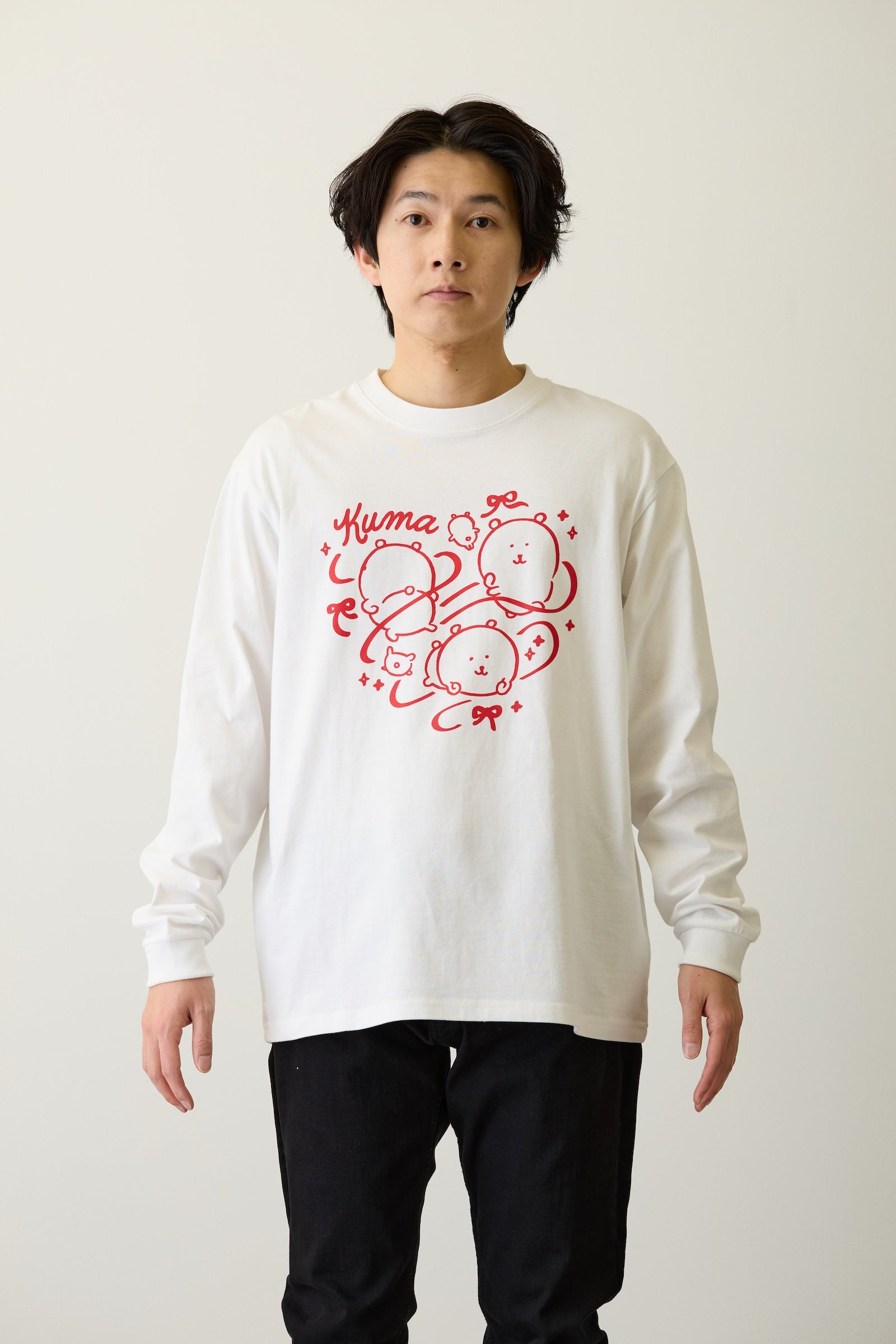 ナガノキャラクターズ 長袖Tシャツ リボン ホワイト