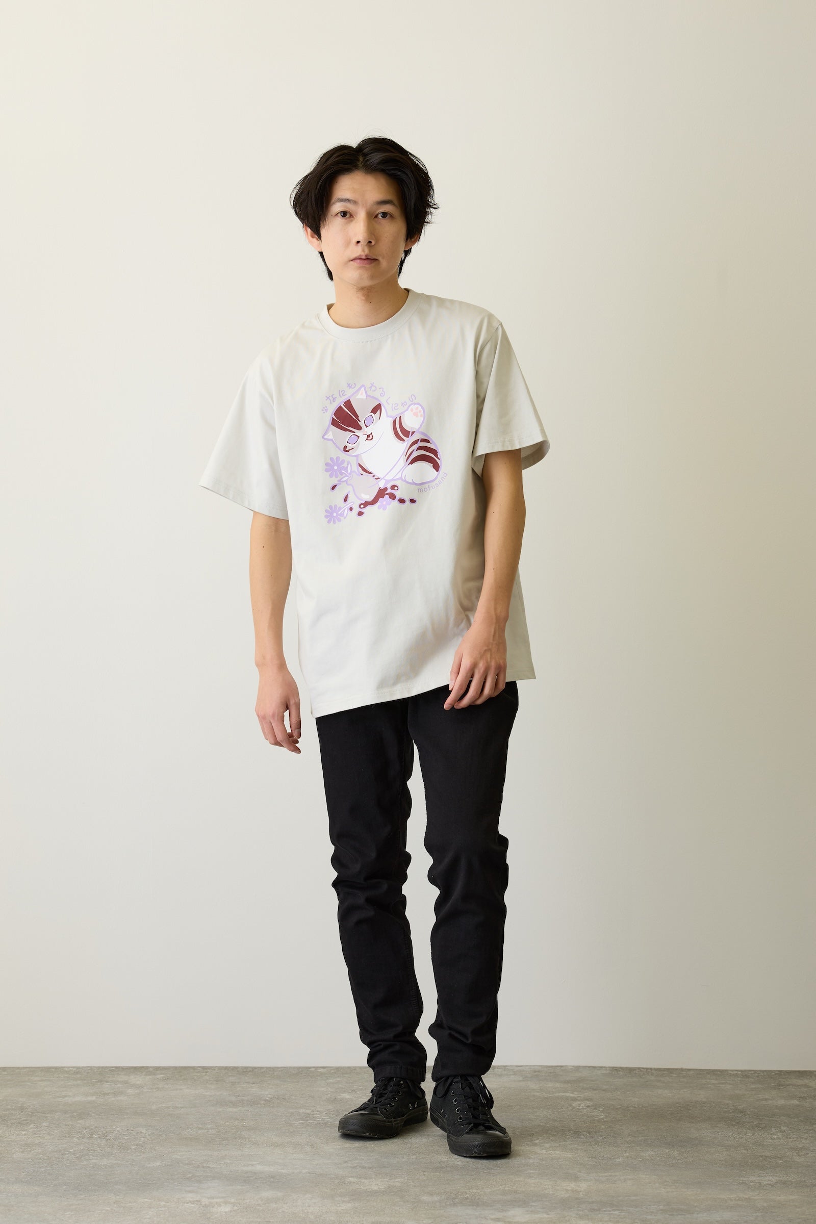 mofusand　Tシャツ　なにもわるくにゃい　花瓶だいすきにゃん　グレー