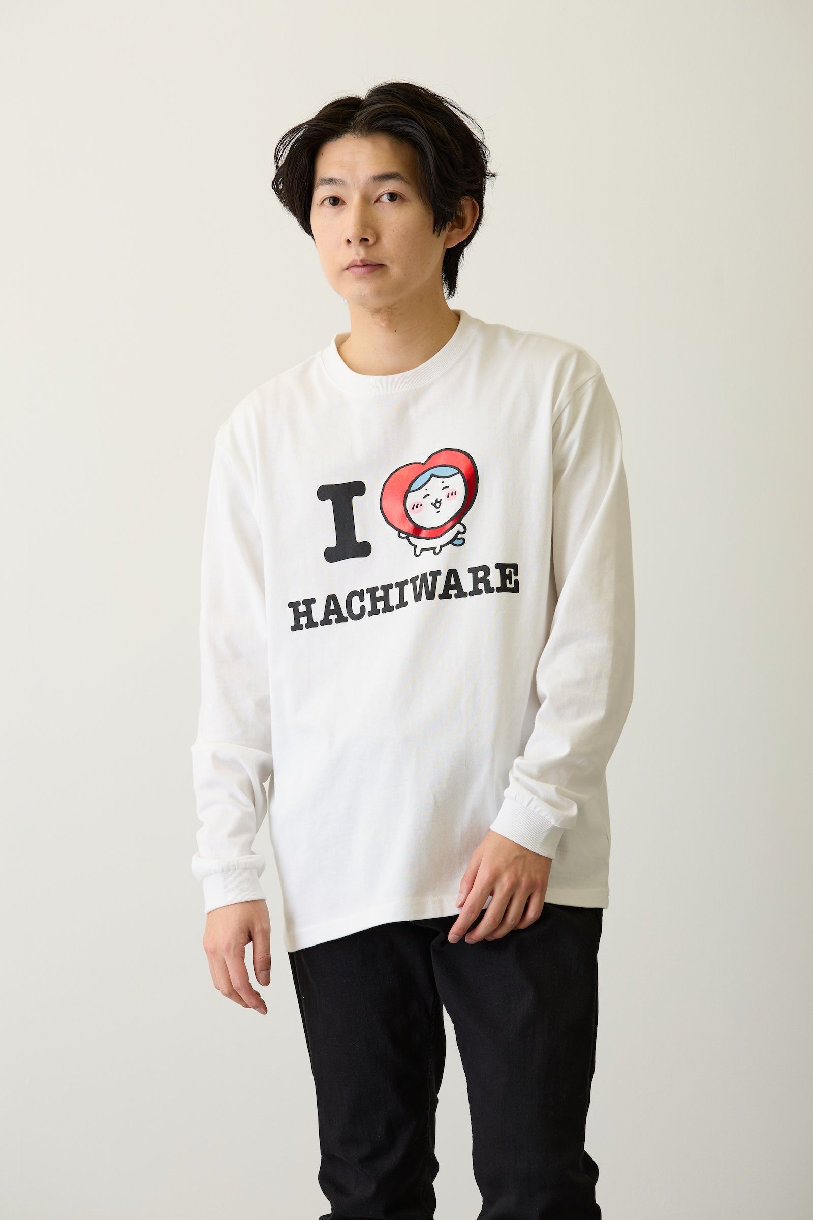 ちいかわ 長袖Tシャツ I LOVE HACHIWARE ホワイト