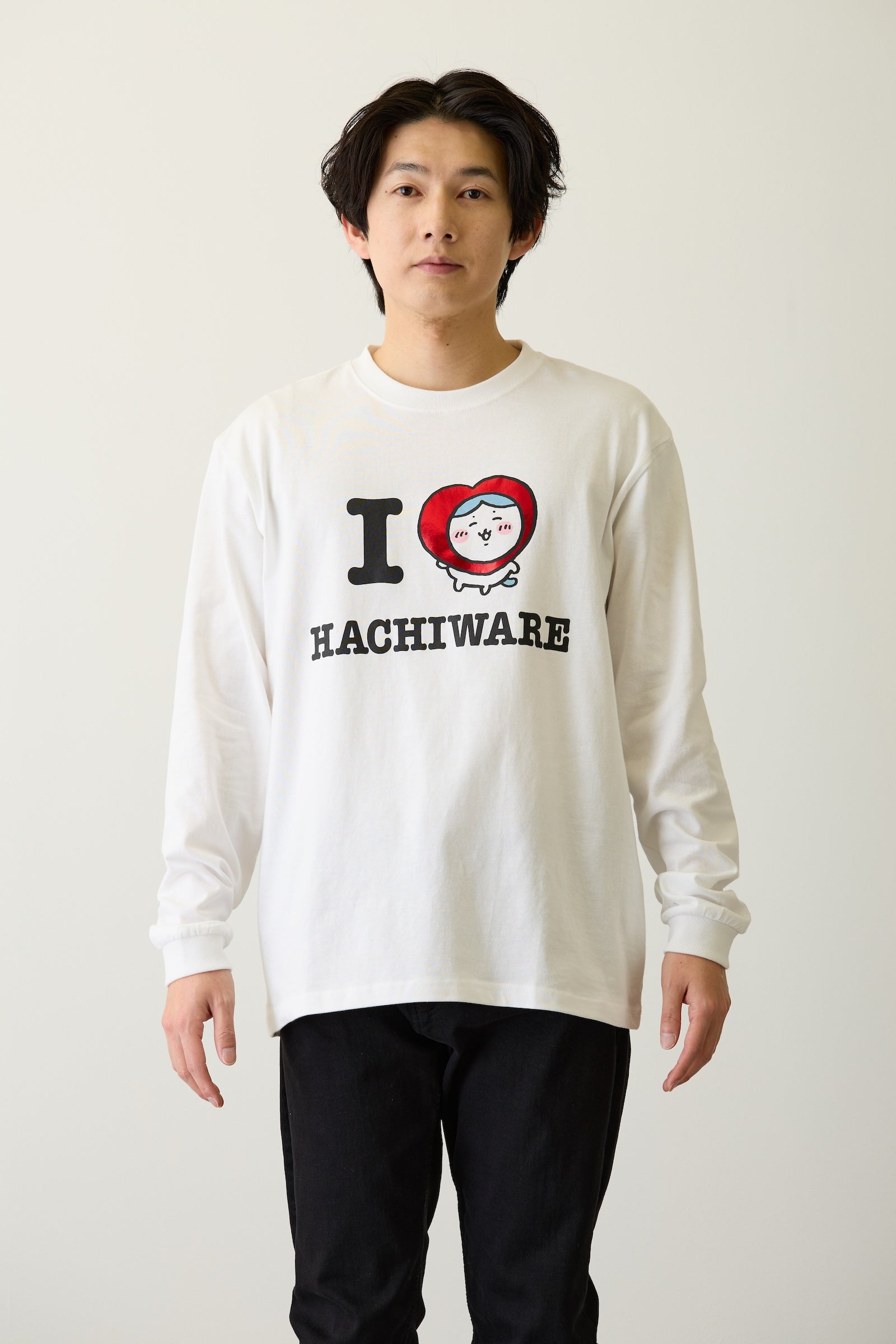 ちいかわ 長袖Tシャツ I LOVE HACHIWARE ホワイト