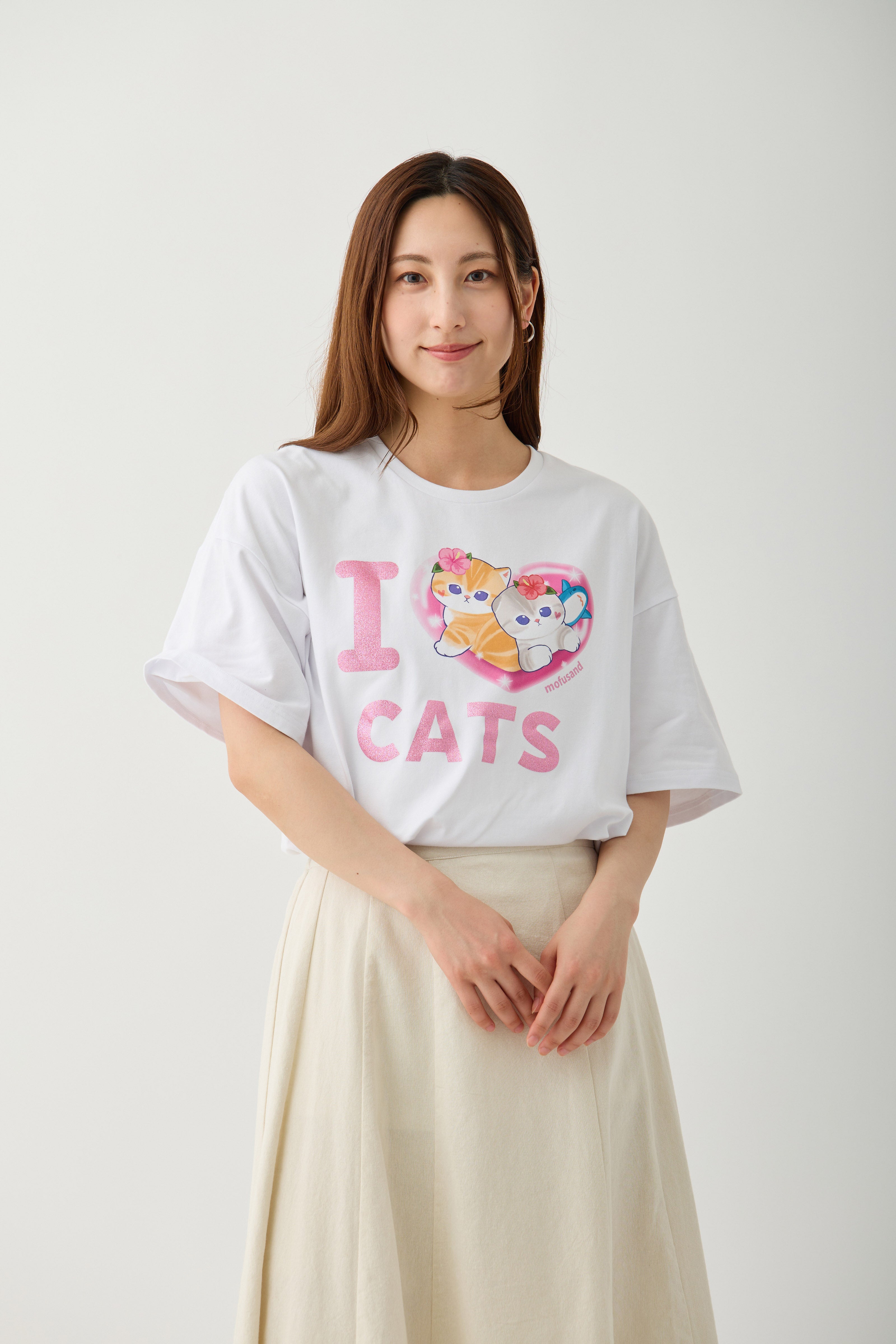 mofusand Tシャツ ぎゃるにゃん IOVE CATS ホワイト