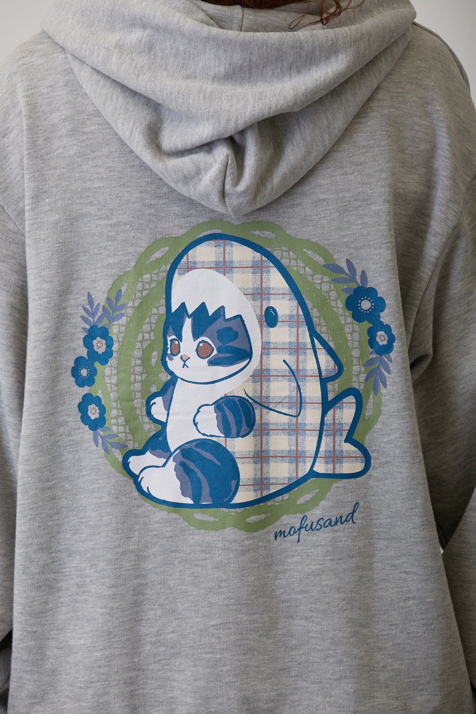 mofusand ZIPパーカー カントリーチェック サメにゃん グレー