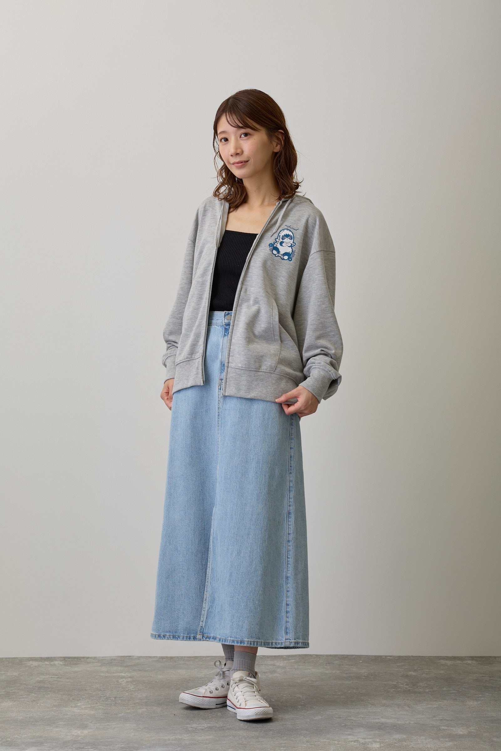 mofusand ZIPパーカー カントリーチェック サメにゃん グレー