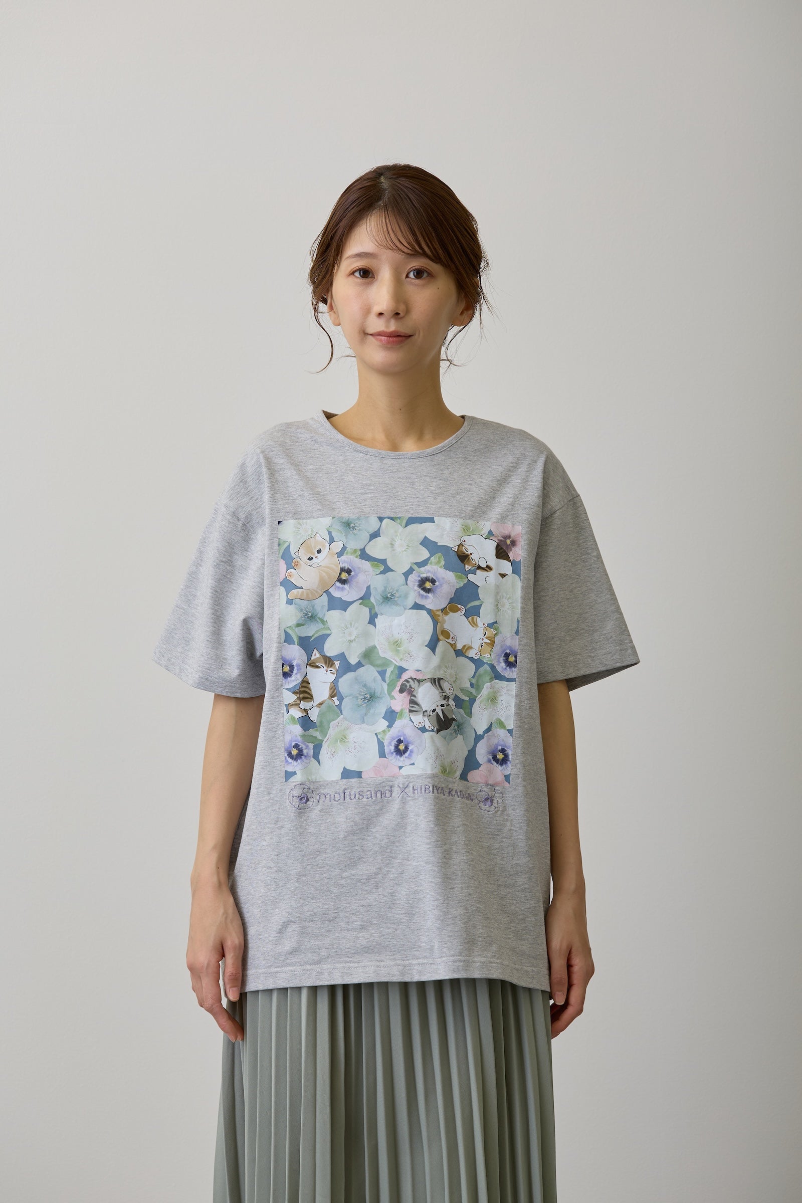 mofusand×日比谷花壇 Tシャツ ウィンターオリジン グレー