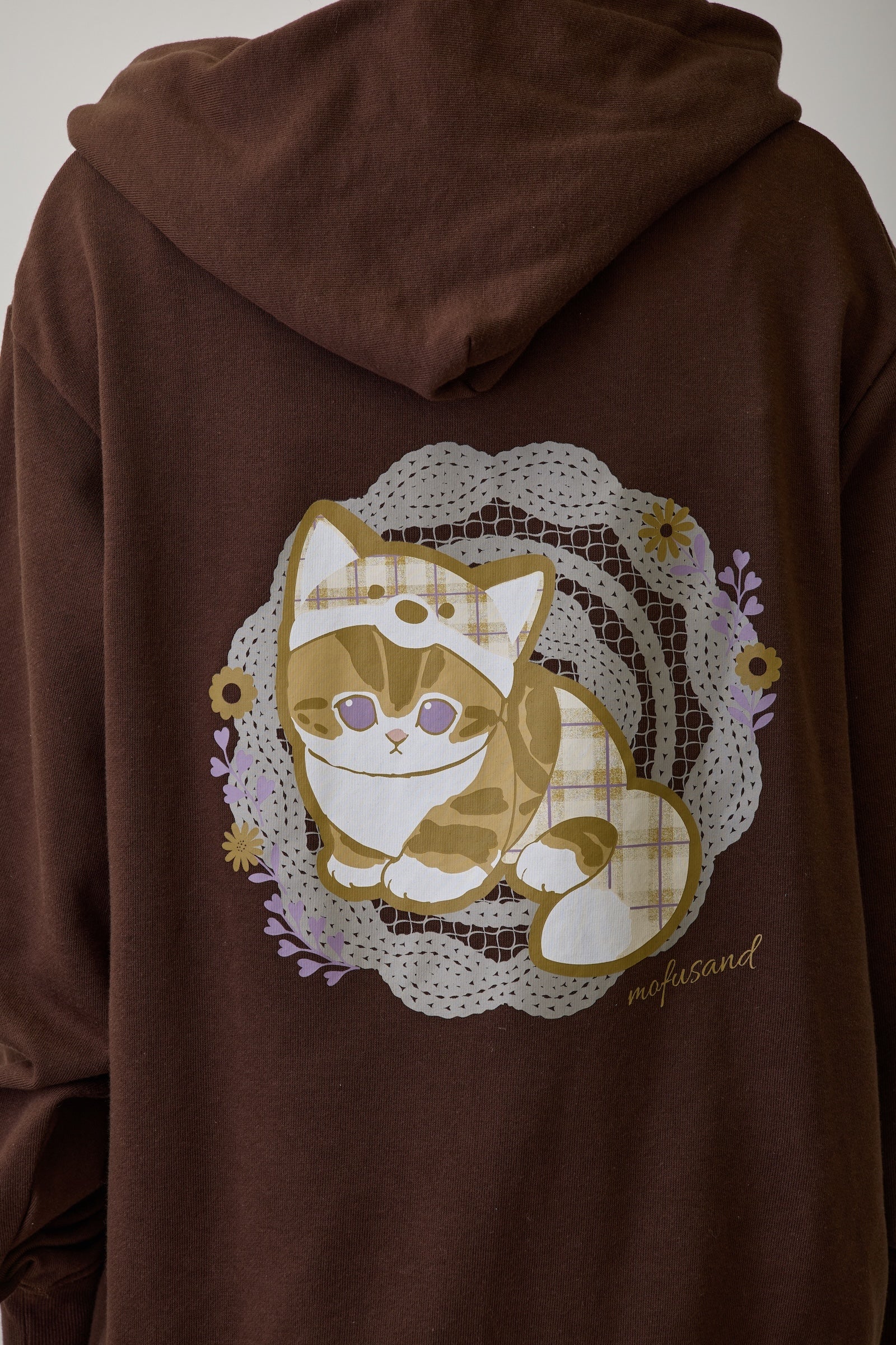 mofusand ZIPパーカー カントリーチェック きつねにゃん ダークブラウン