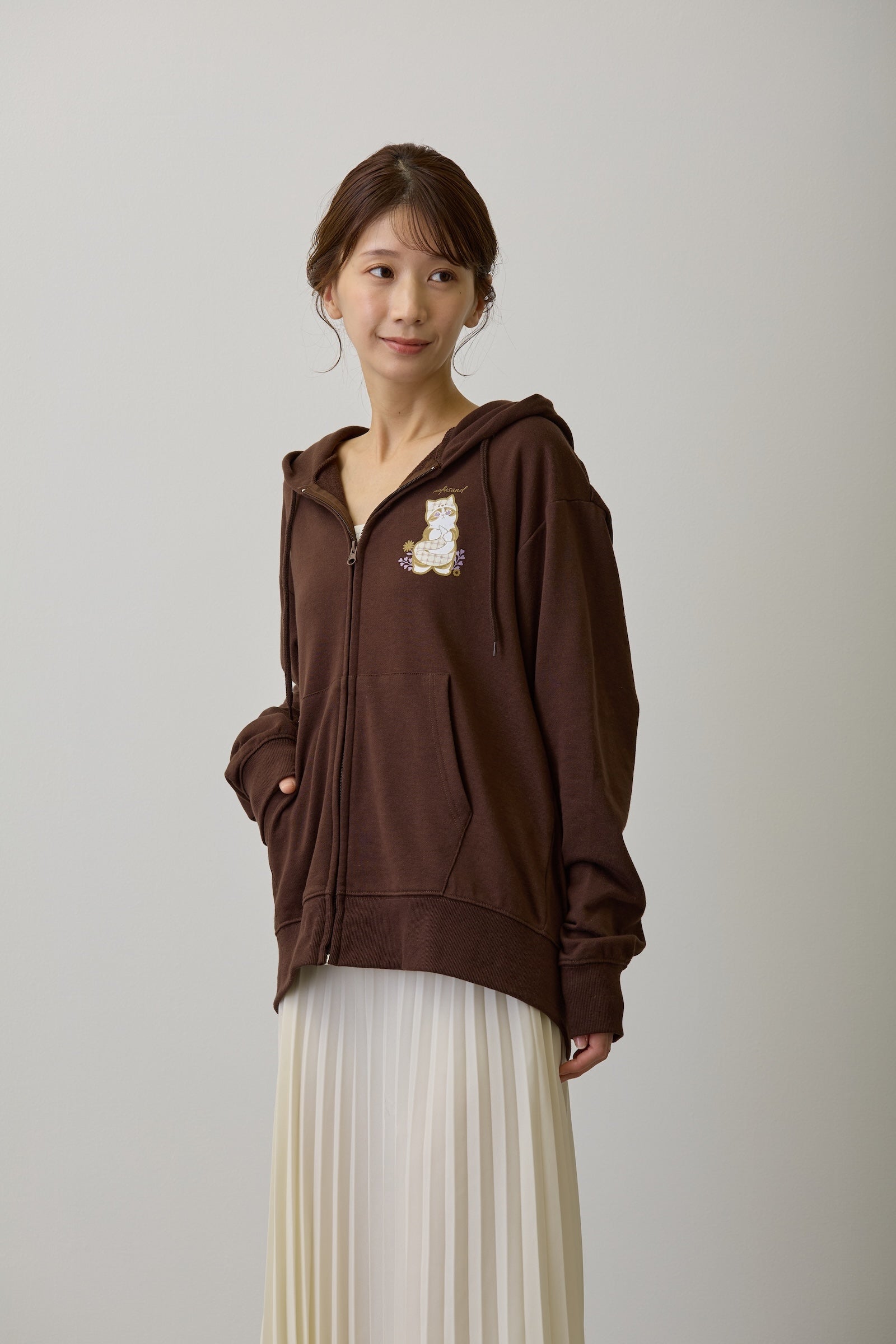 mofusand ZIPパーカー カントリーチェック きつねにゃん ダークブラウン