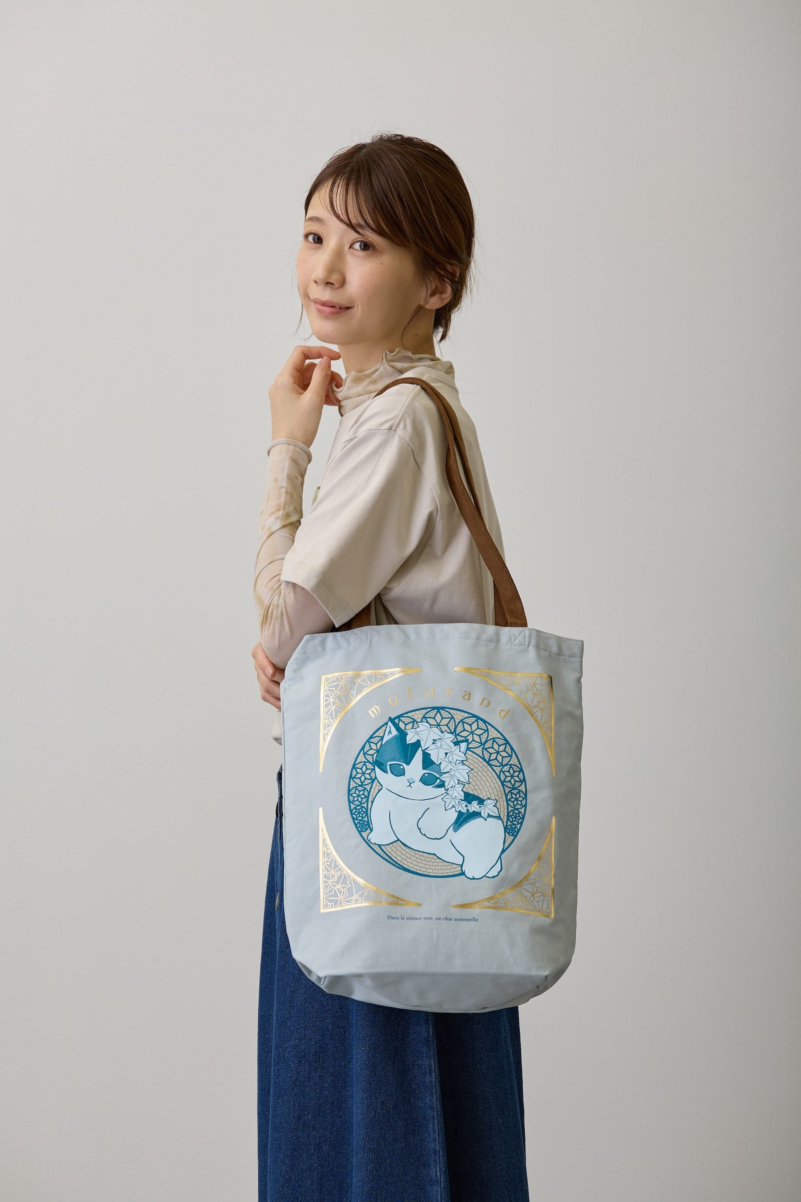 mofusand トートバッグ アールヌーヴォー風 アイビー アッシュブルー