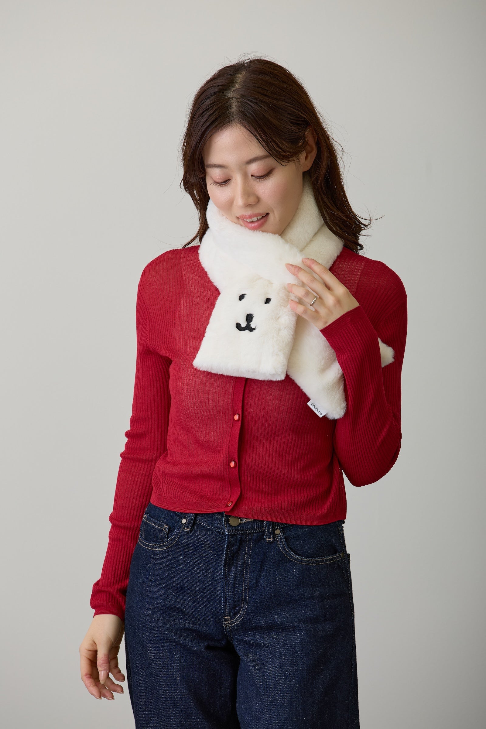 ナガノキャラクターズ ファーマフラー くまフェイス ホワイト ONE