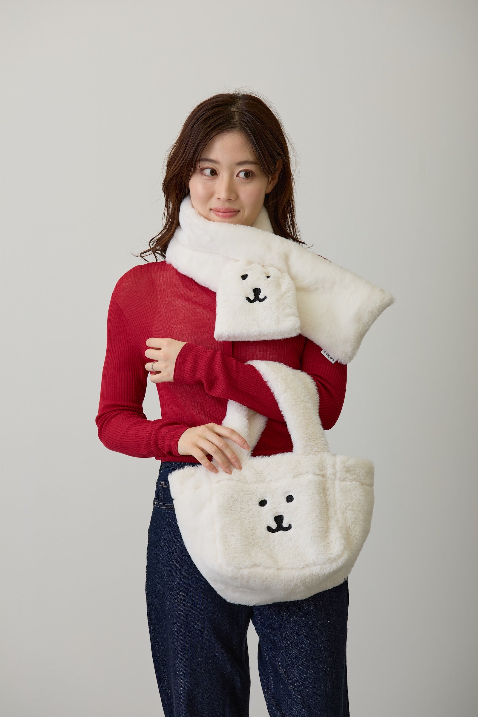 ナガノキャラクターズ ファーマフラー くまフェイス ホワイト ONE