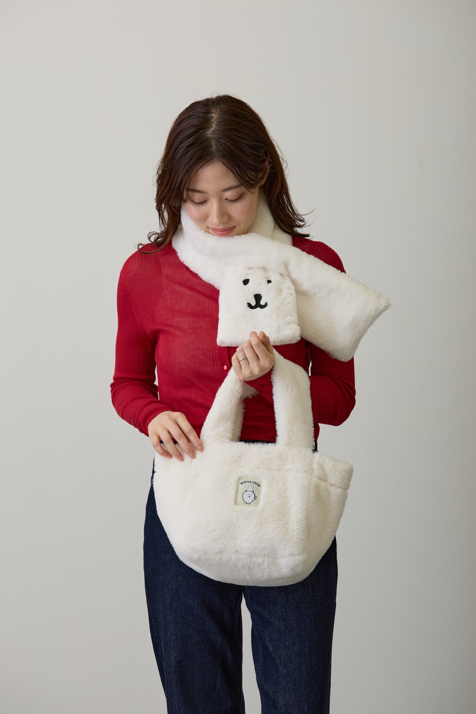 ナガノキャラクターズ ファーマフラー くまフェイス ホワイト ONE