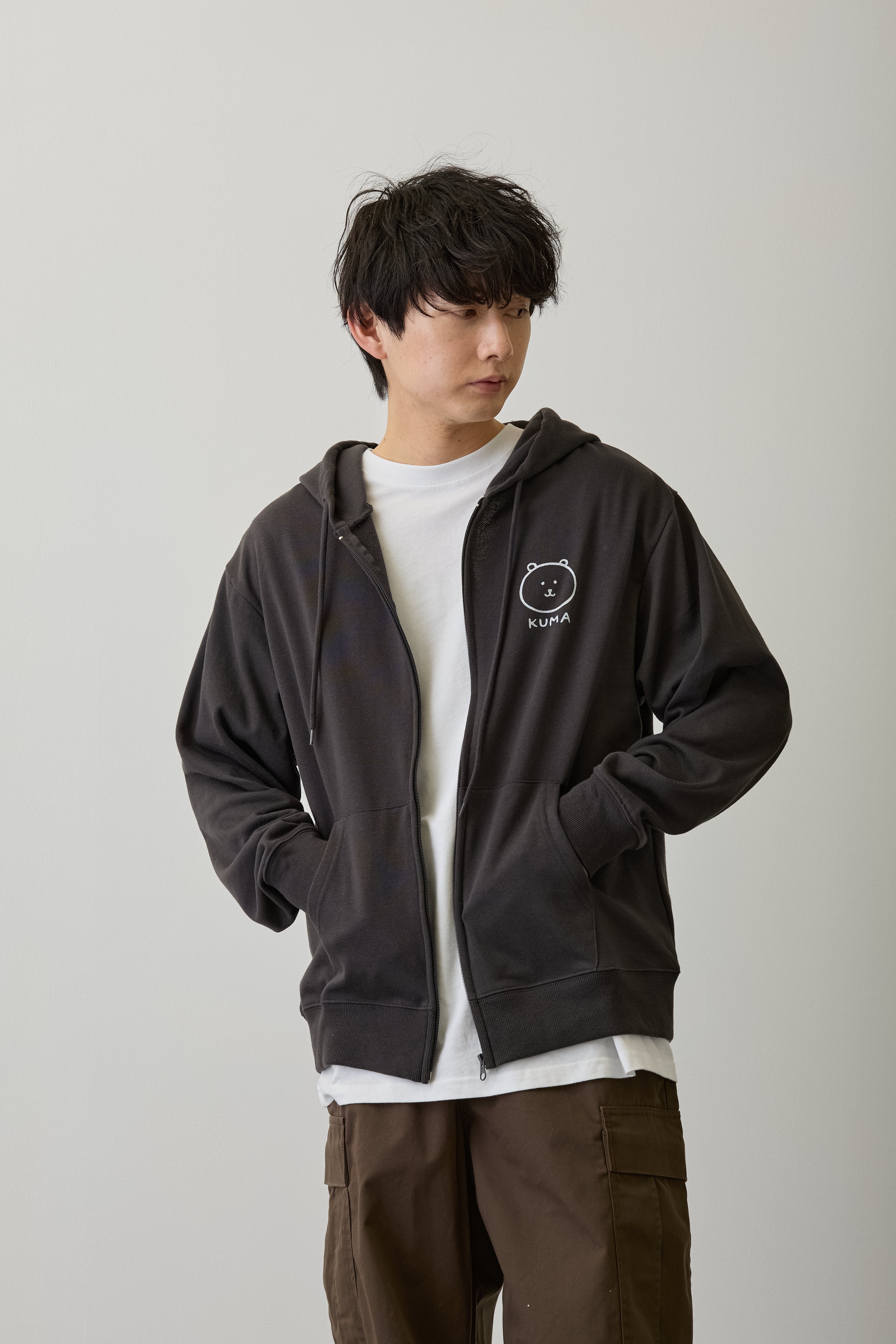 ナガノキャラクターズ ZIPパーカー ローリングくま スミ