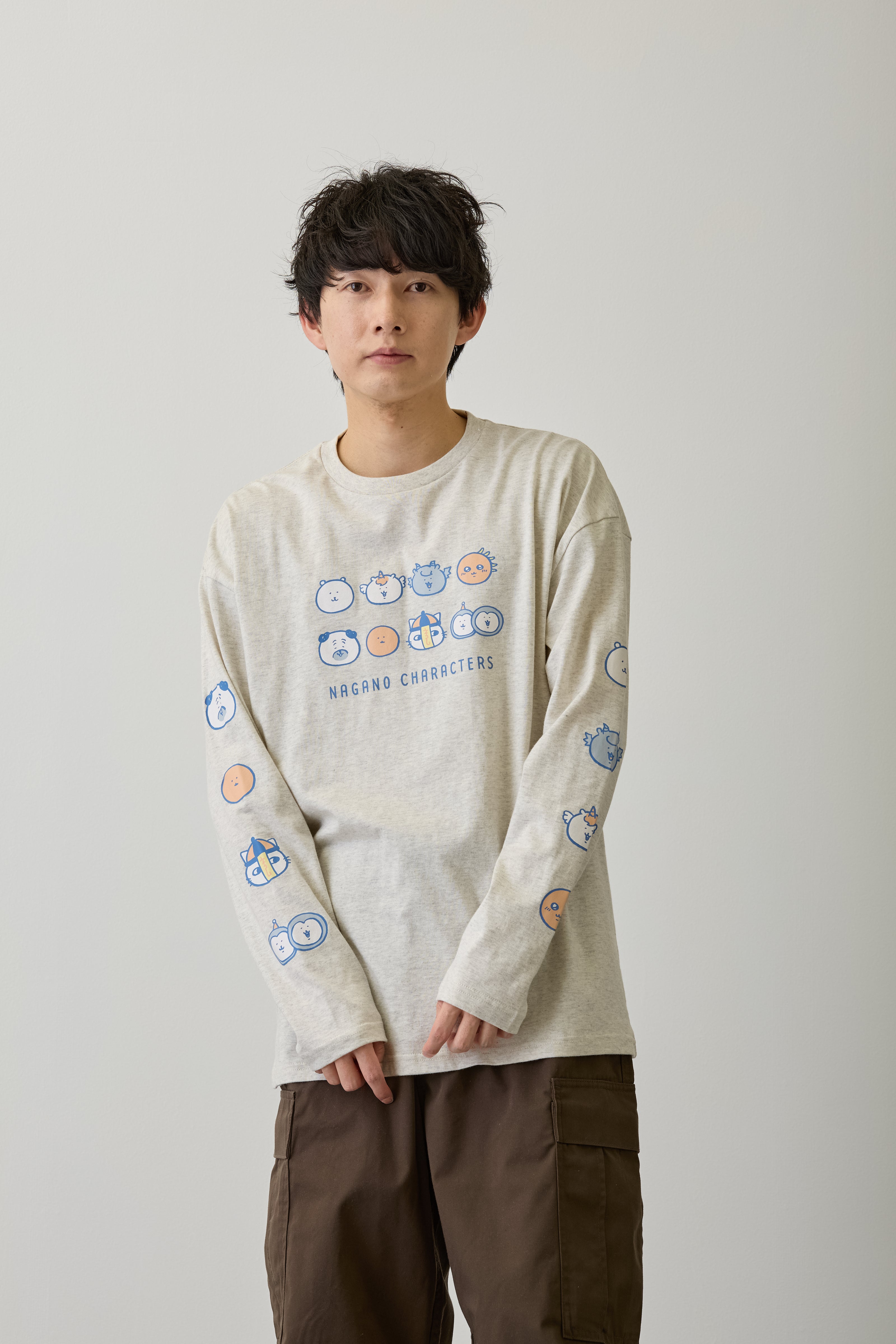 ナガノキャラクターズ 長袖Tシャツ お顔ならび オートミール