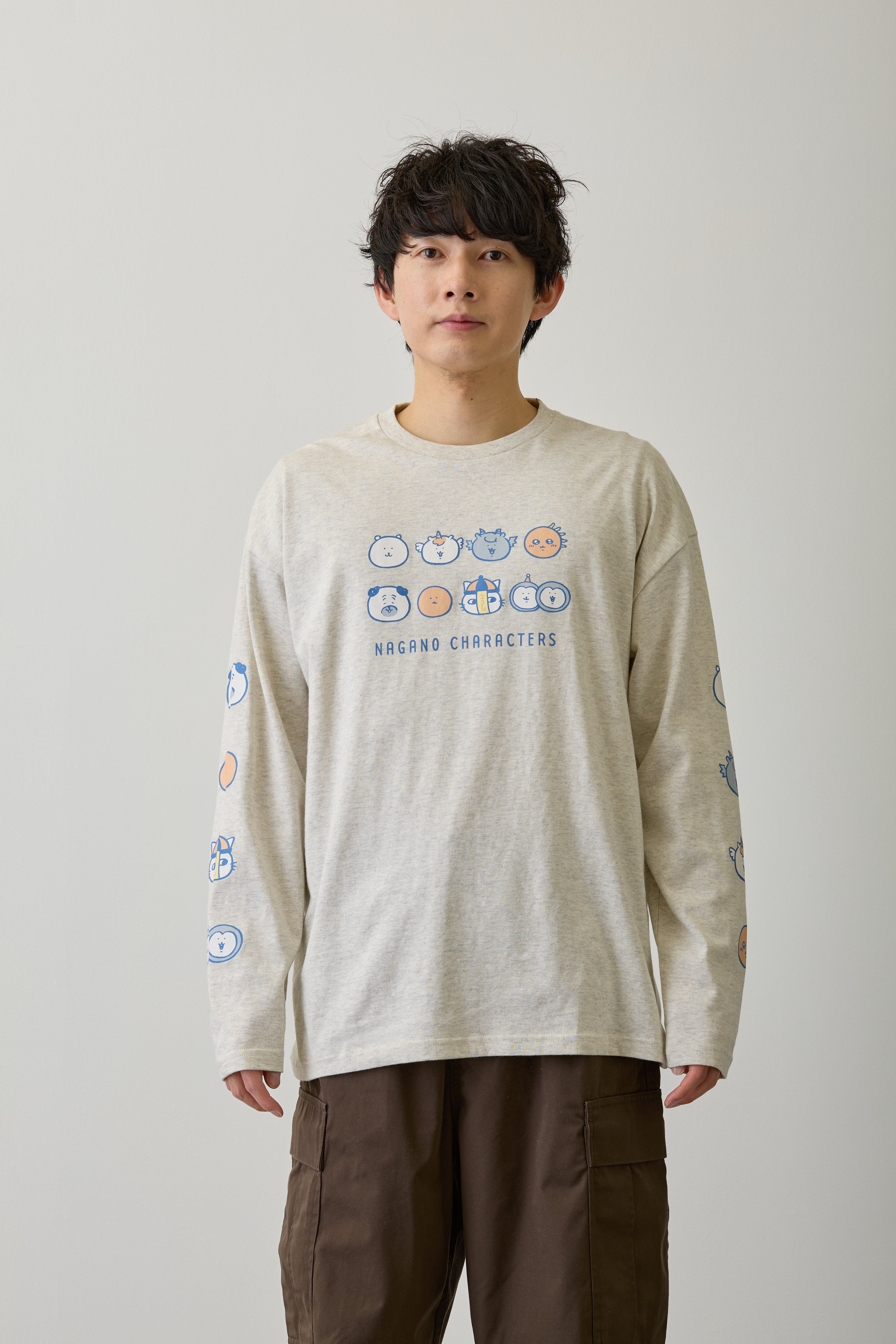 ナガノキャラクターズ 長袖Tシャツ お顔ならび オートミール