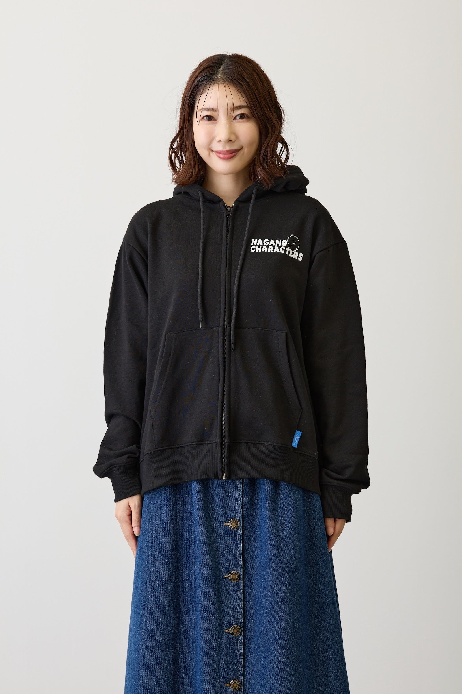ナガノキャラクターズ ZIPパーカー 集合 ブラック