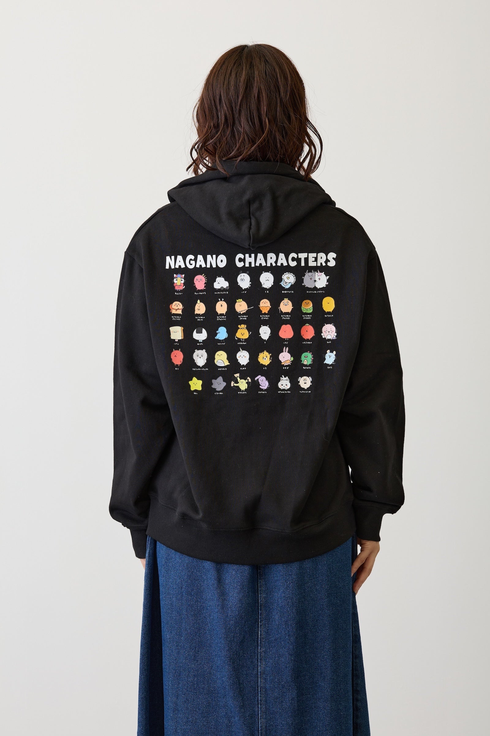 ナガノキャラクターズ ZIPパーカー 集合 ブラック